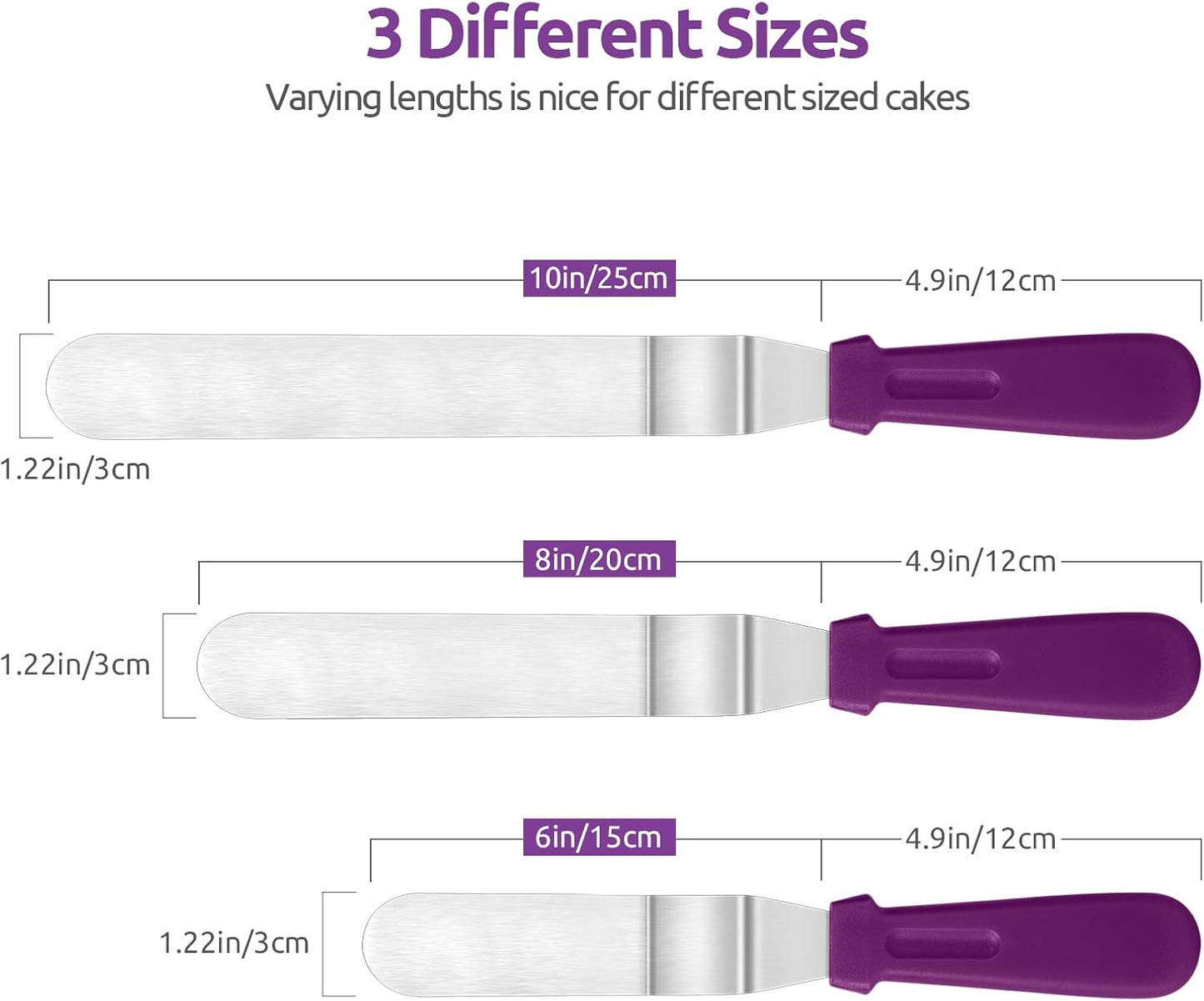 Icing Spatula, U-Taste Offset Spatula Set with 6", 8", 10" Blade, 18/0 Stainless Steel with PP Plastic Handle Angled Cake Decorating Frosting Spatula Set of 3 (Purple)