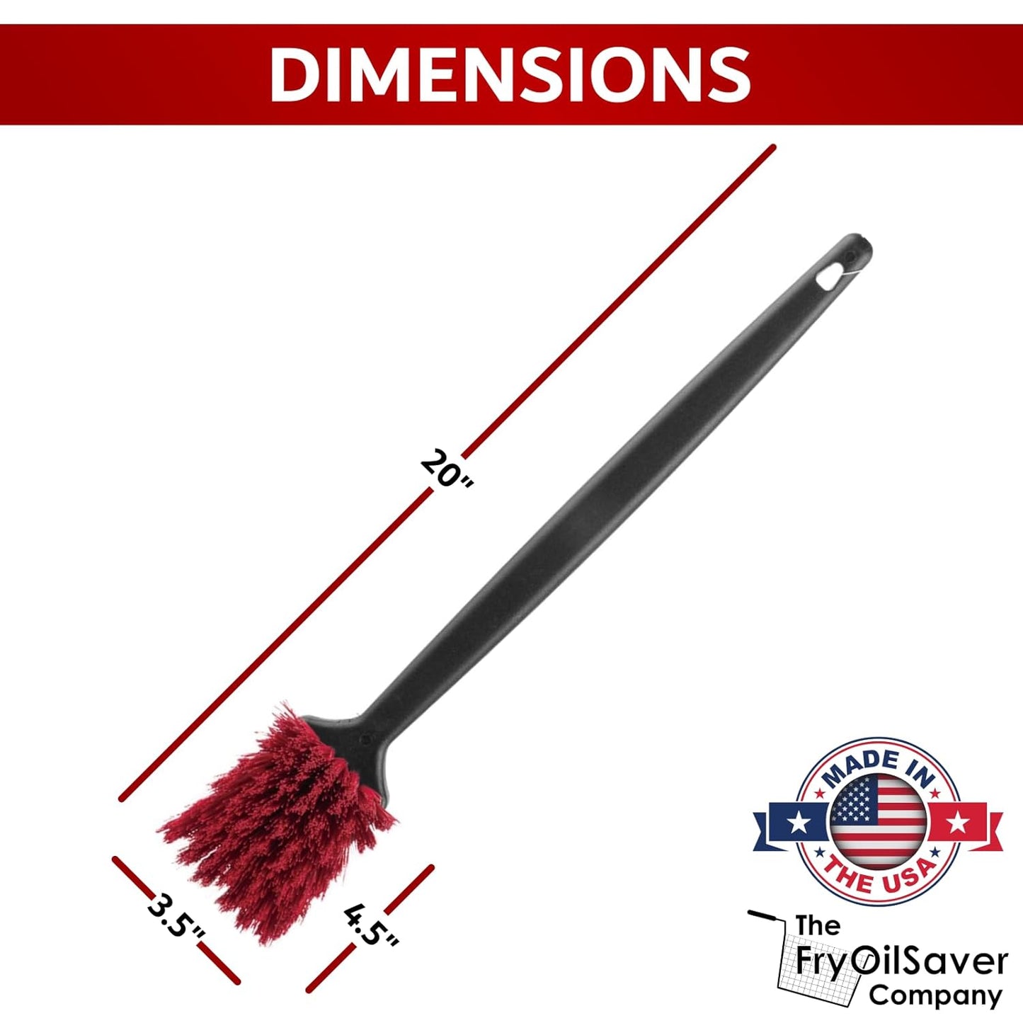 20" Deep Fryer Cleaning Brush by FryOilSaver Co., Up to 425F High Heat Resistant Pot Cleaning Brush for Kitchen Deep Fryers, Griddle, Grills, Ovens & Waffle Maker for Food Service & Restaurant - 90049