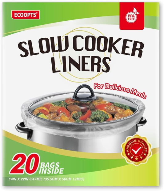 20 Count Disposable Slow Cooker Liners and Cooking Bags | Extra Large Size Fits 6-10QT Pot, 14"x 22" | Suitable for Oval & Round Pot, BPA Free (1 Pack)