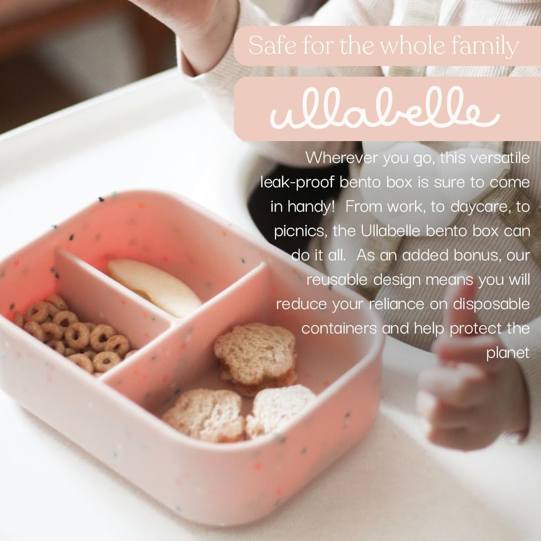 Ullabelle Leak Proof Bento Box Food-Grade Silicone Bento, BPA, Phthalate, Lead, & PVC Free - Bento Lunch Box for Daycare, Kids, & Adults - Leak Resistant Sets With Lids Snack Box Container (Pink)