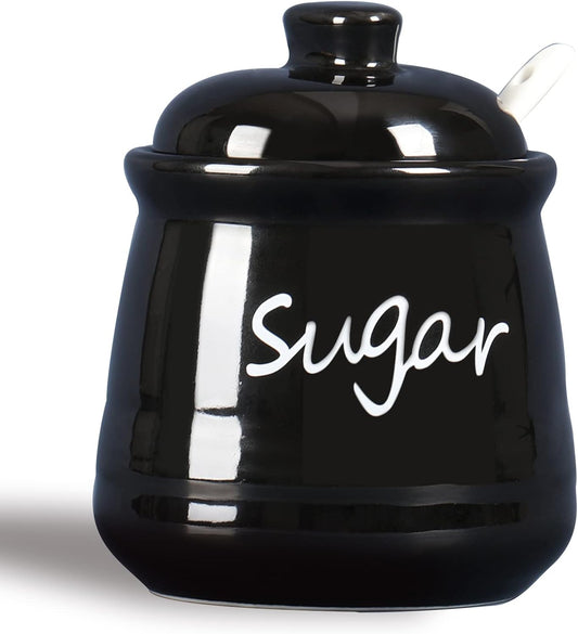ONTUBE Ceramic Sugar Bowl with Lid and Spoon 12oz (Black)