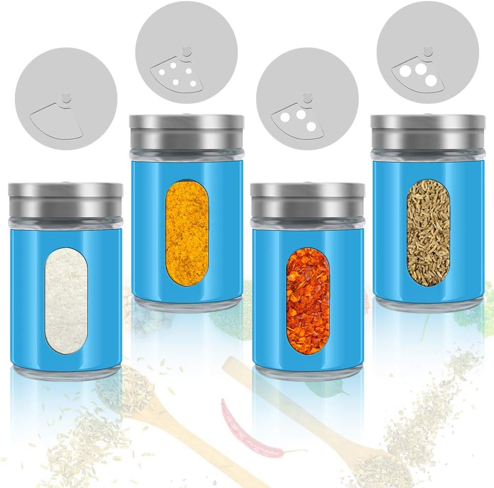 Accmor 2pcs Salt and Pepper Shakers,Stainless Steel Shaker for Salt Powder Sugar Cinnamon Pepper, Spice Dispenser with Adjustable Pour Holes,Blue
