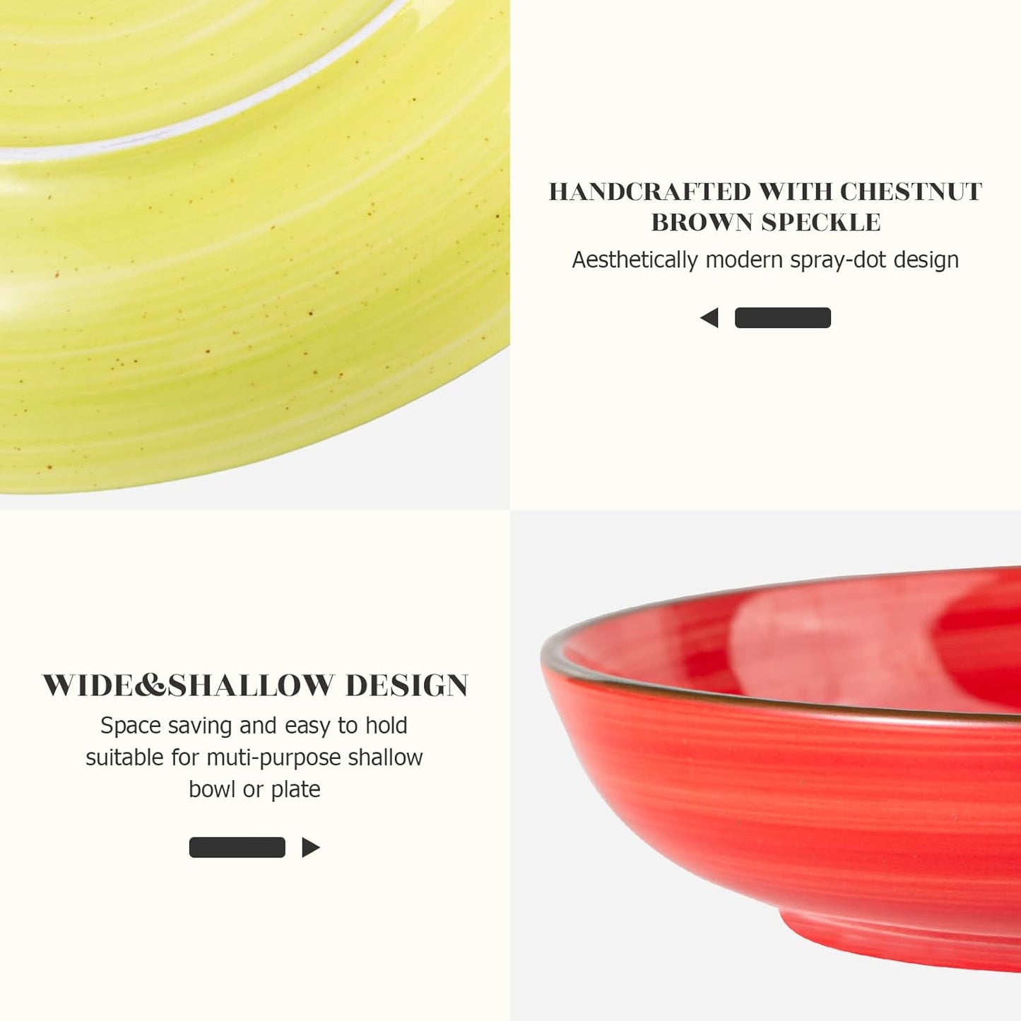 Y YHY Pasta Bowls Set of 6, 30 oz Ceramic Shallow Bowls, Serving Bowls Pasta Plates and Salad Bowls, Microwave & Dishwasher Safe Soup Bowls, Assorted Colors Christmas Day Gift