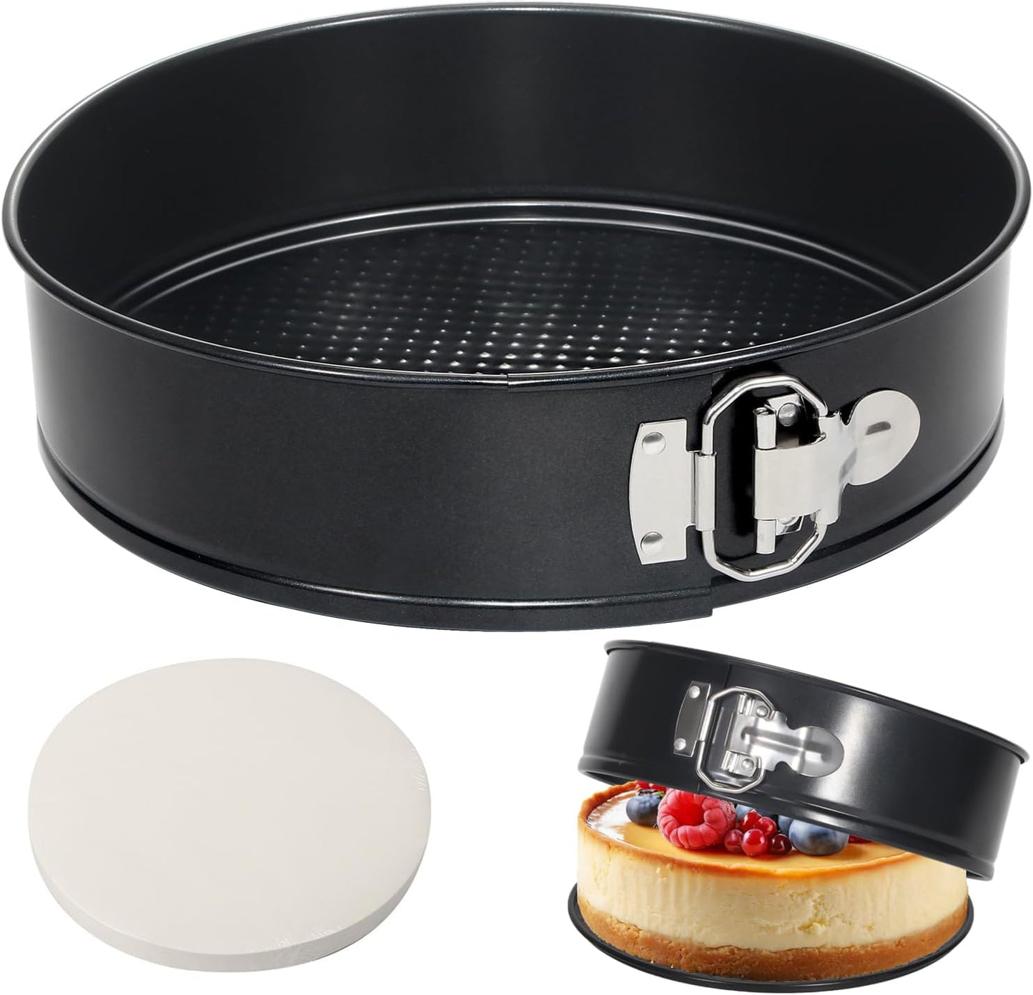 Tellshun 10 Inch Springform Pan Tin With 50Pcs Parchment Paper Nonstick Baking Mold Round Leakproof Removable Bottom Bakeware for Cake Cheesecakes Pie Pizza and Quiches