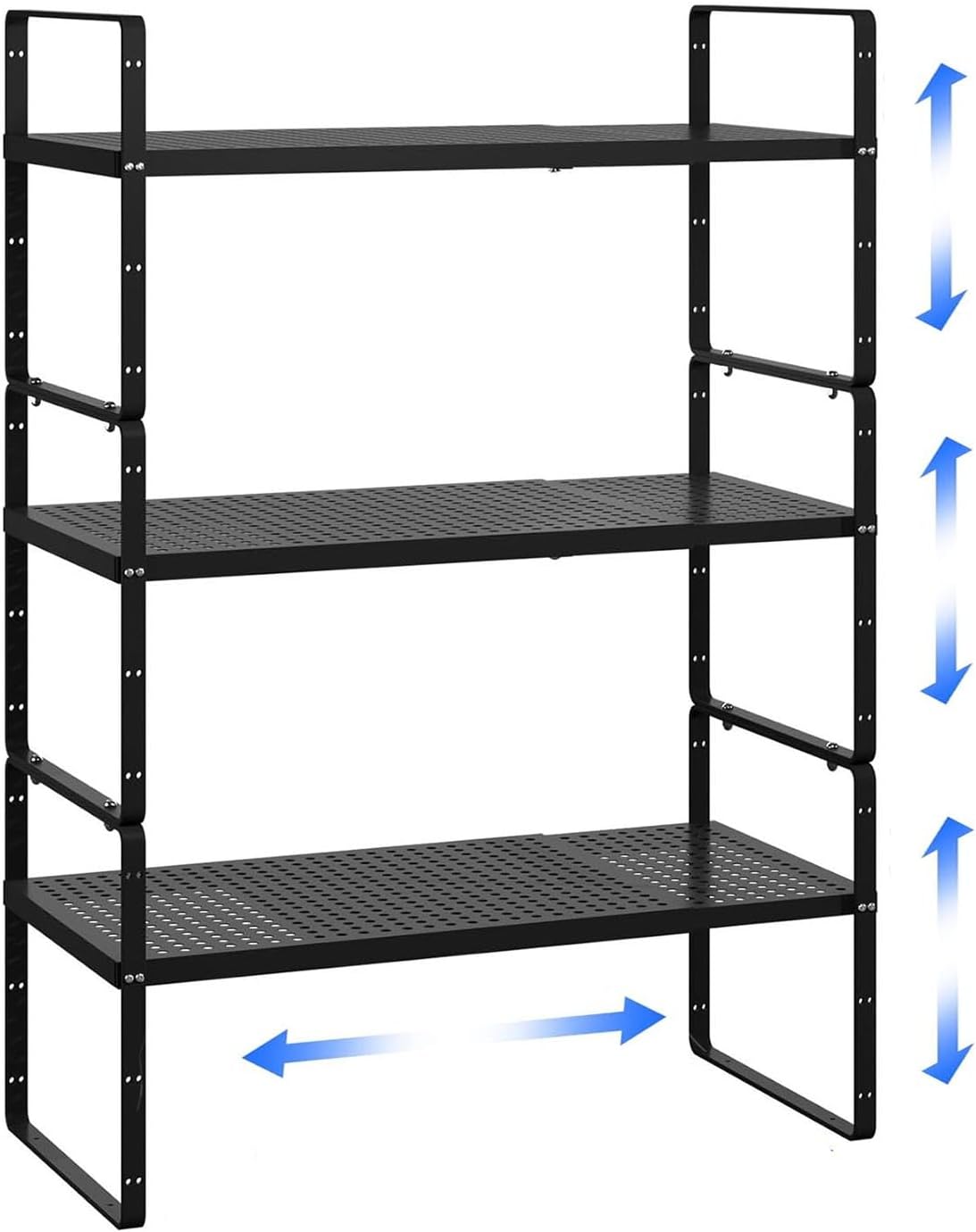 Expandable Cabinet Shelf Organizer Adjustable Metal Spice Rack Stackable Freestanding Counter Storage Shelves for Kitchen Cabinet Under Sink Office Desk (Black - 3Pack - L16.5-27'' * W10.2'' * H9.6'')