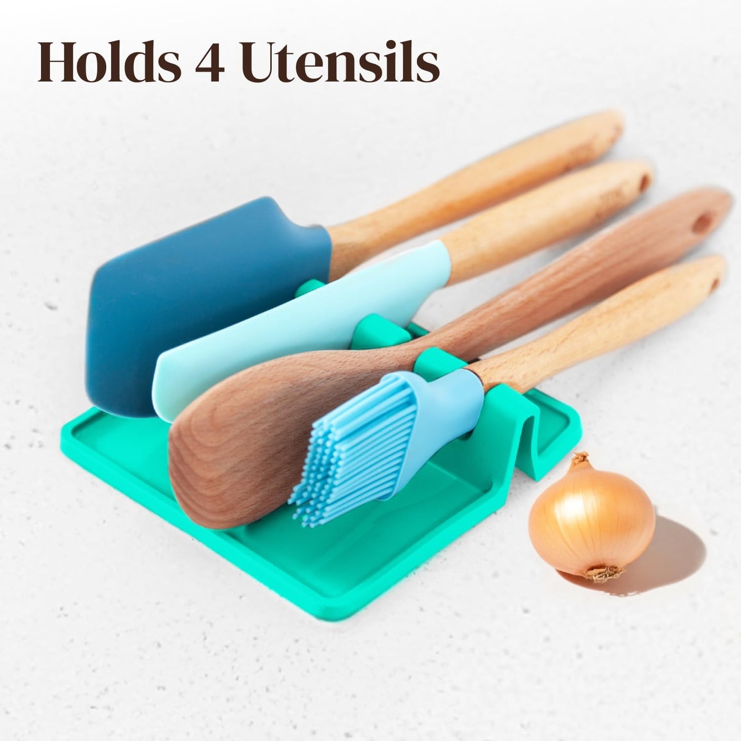 Aqua Green Silicone Spoon Rest for Stove Top with Drip Pad (Two Pack) - Heat-Resistant, BPA-Free Utensil Rest & Spoon Holder for Kitchen Counter - Grill Utensil Holder for Spatulas, Tongs, Ladles