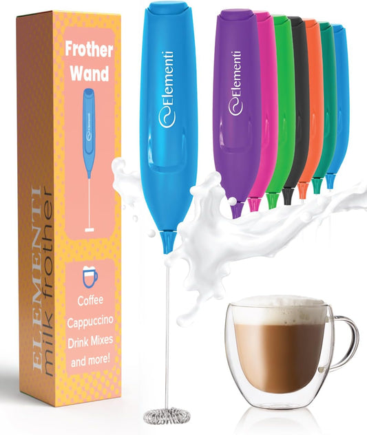 Elementi Powerful Frother Wand – Lightweight Milk Frother & Drink Mixer Handheld, Matcha Whisk for Dreamy Lattes, Powerful Coffee Mixer Wand & Blender Stirrer - Make Creamy Cappuccinos (Electric Blue)