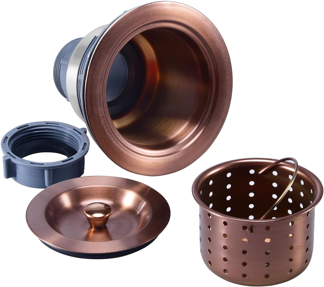 KONE 3/1-2 Inch Sink Drain Assembly Antique Copper Kitchen Sink Drain Kit Copper Stainless Steel Sink Basket Strainer Rubber Stopper, Sealing Lid/Removable Deep Waste Basket for Home, Kitchen
