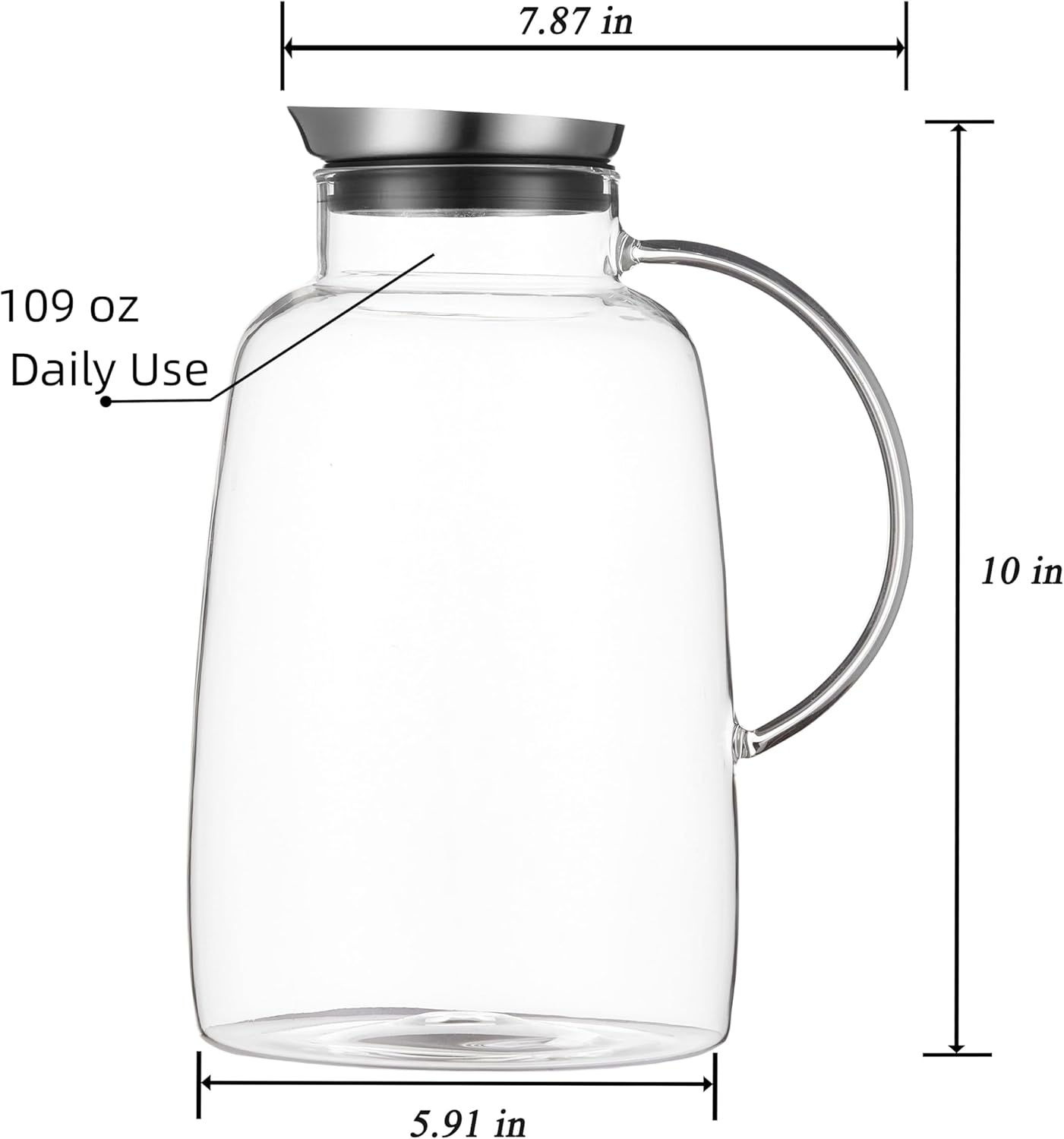 Purefold Pitcher with Lid, 109 Ounces Water Pitcher, Heat Resistant Leakproof, Borosilicate Glassware for Boiling Water, Iced Tea, Juice, Milk, Coffee, Lemonade, Hot and Cold Beverages