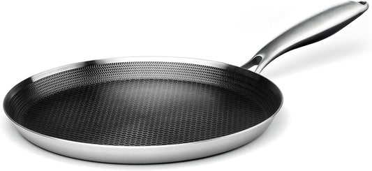 Stainless Steel Crepe Pan - 10 Inch Nonstick Crepe Pan, Stainless Steel Honeycomb Coating Pancake Pan, Non Stick Flat Skillet Tawa Dosa Tortilla Griddle Pan, Induction Compatible, PFOA Free