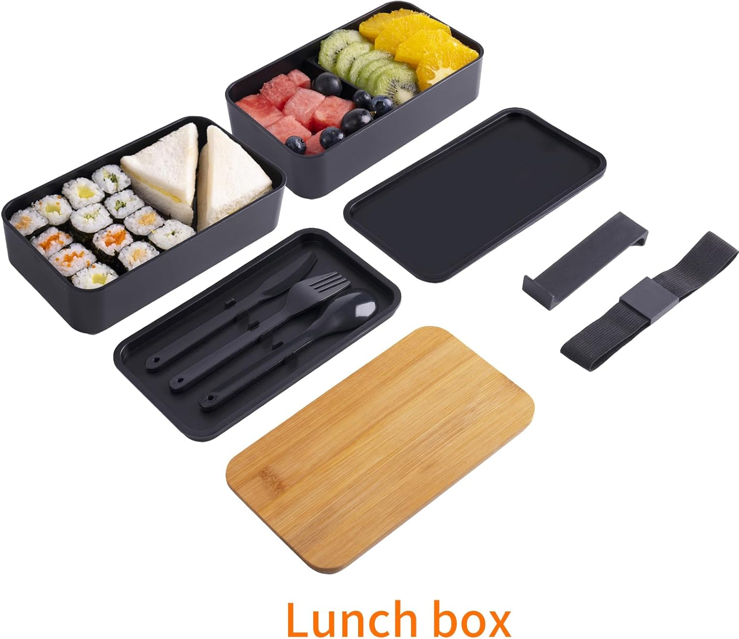 Bento Box Adult Lunch Box with lunch bag, Japanese Stackable Lunch Box Containers for Adult, Bento lunch Box with Dividers Black
