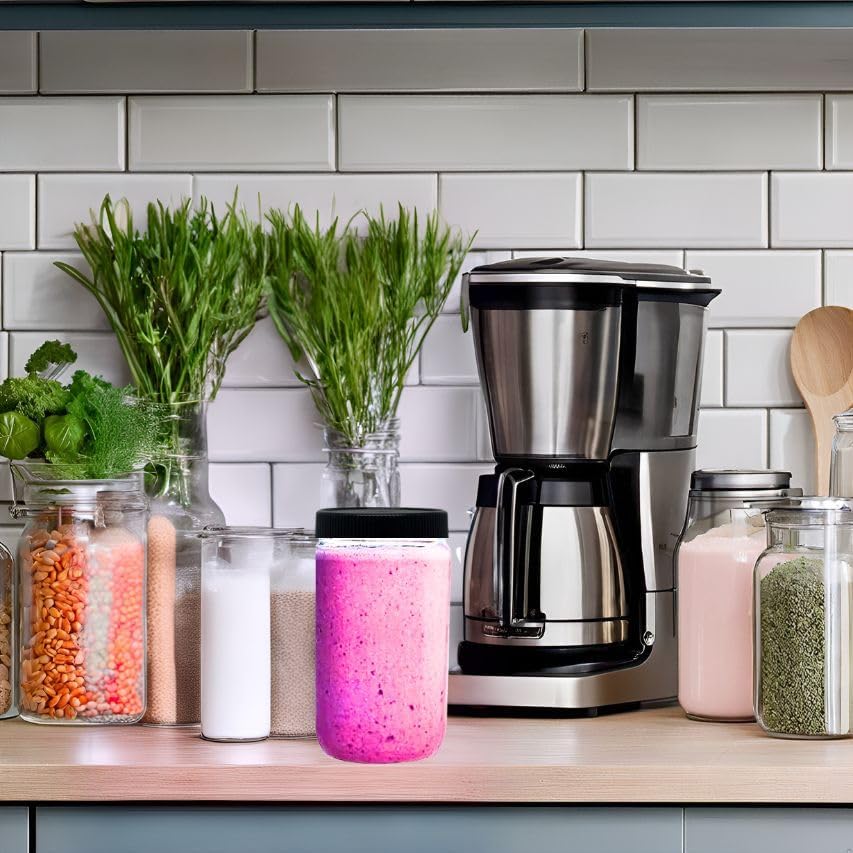 Jarming Collections Mason Jars - 32 Oz Glass Extra Wide Mouth Quart Storage Jars with Lids - BPA Free Plastic Lids - Made in USA (Set of 2)