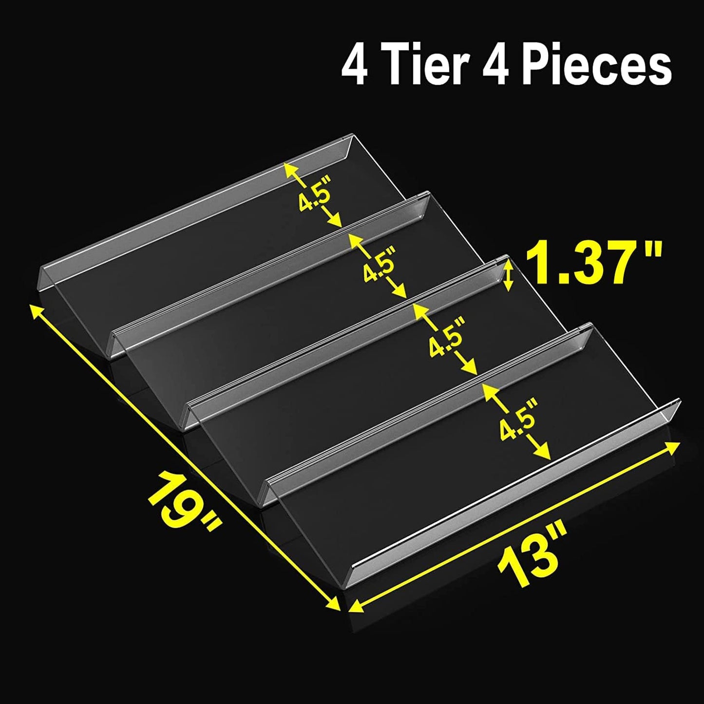 19 x 13 Inches Spice Drawer Organizer, 4 Tier Clear Acrylic Expandable In-Drawer Seasoning Jars Rack, Kitchen Drawer Spice Insert Tray for Cabinet/Countertop