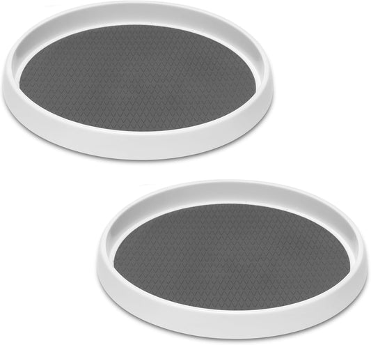 2 Set, 10 Inch Non-Skid Lazy Susan Organizers - Turntable Rack for Cabinet, Pantry Organization and Storage, Kitchen, Fridge, Bathroom Makeup Vanity Countertop, Under Sink Organizing, Spice Rack