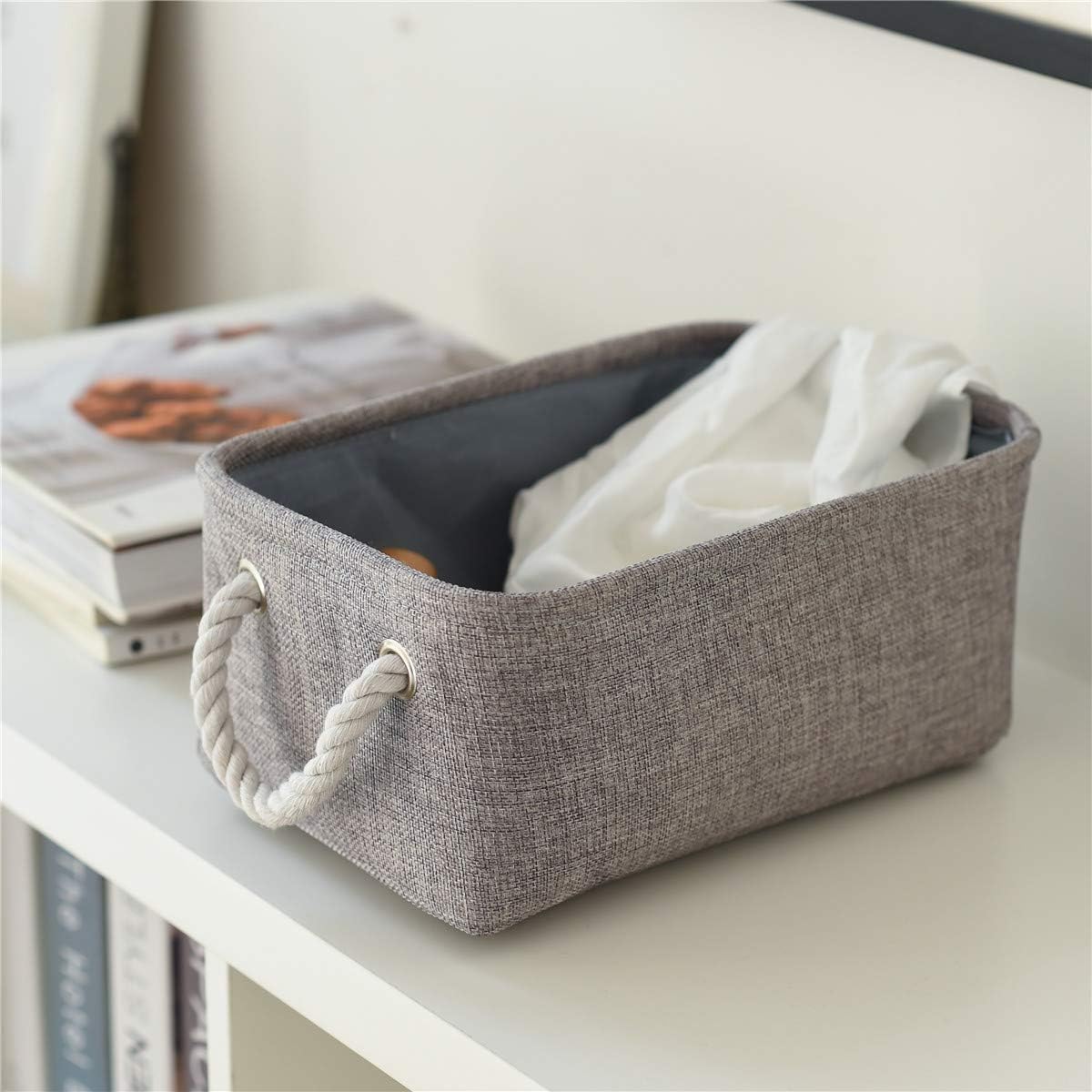 TcaFmac Basket for Organizing Cube Stgorage Bin - Small 6 Pack Fabric Storage Cubes Collapsible Baskets for Shelves with Rope, Bins for Organization Toy(Grey 12x8x5.2 inch)