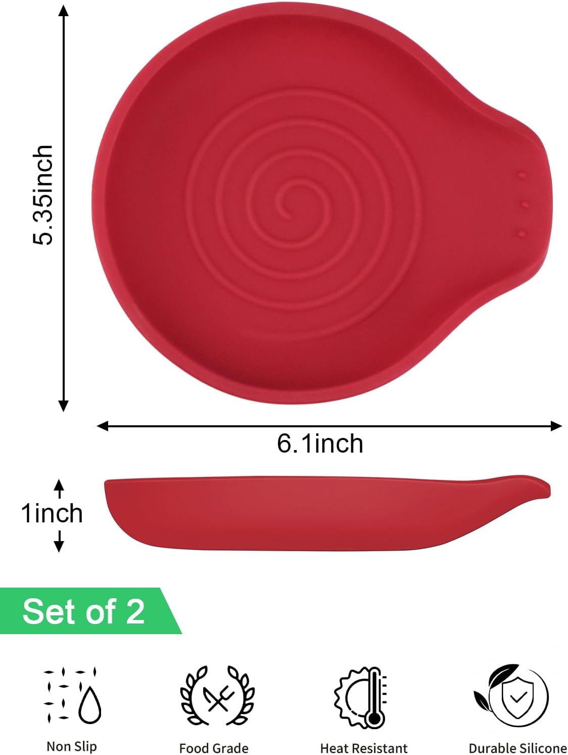 Spoon Rest for Stove Top Red, Set of 1 Silicone Spoon Rest for Kitchen Countertop, Heat-Resistant Utensil Rest for Spatula, Tongs or Spoon