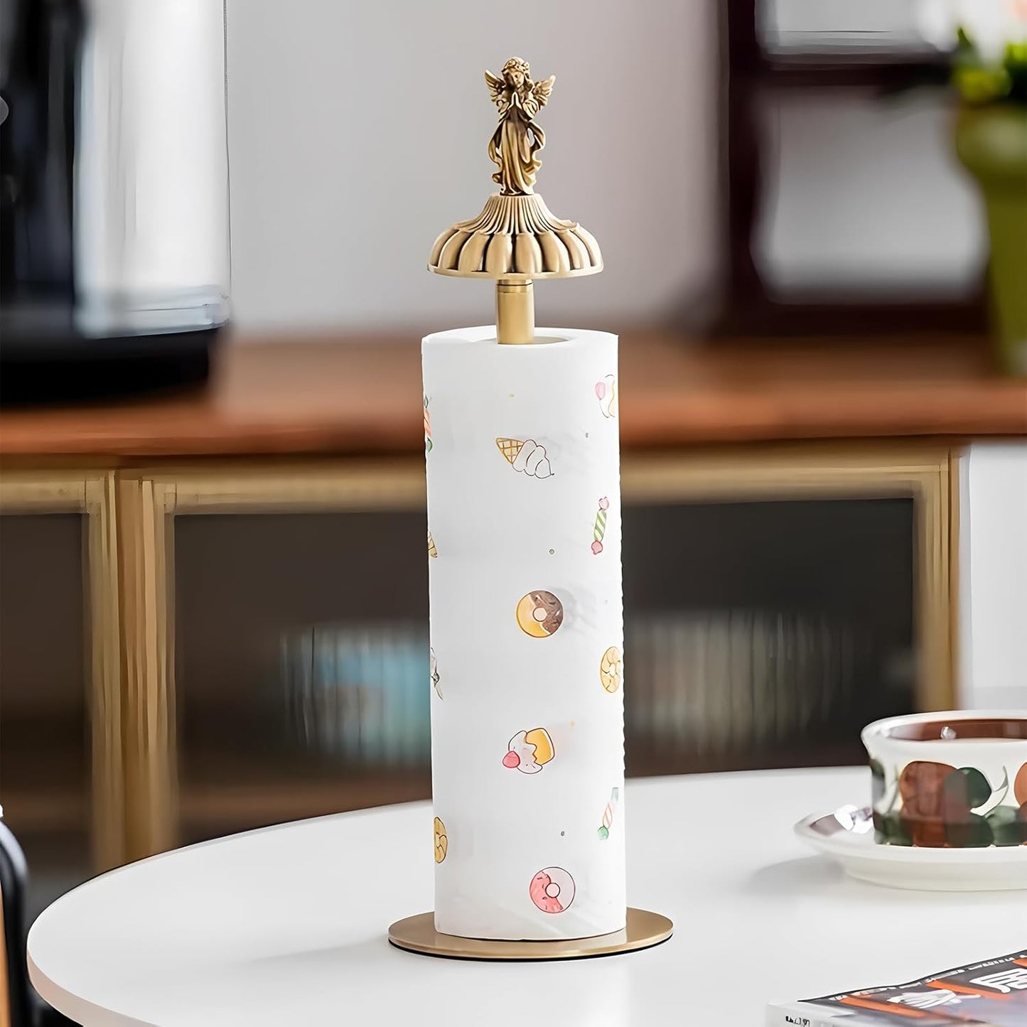 1 Luxurious Brass Angel Paper Towel Holder countertop, Kitchen Bathroom Gold Paper Towel Holder - Sturdy, Durable, Elegant Kitchen and Bathroom Home Decoration