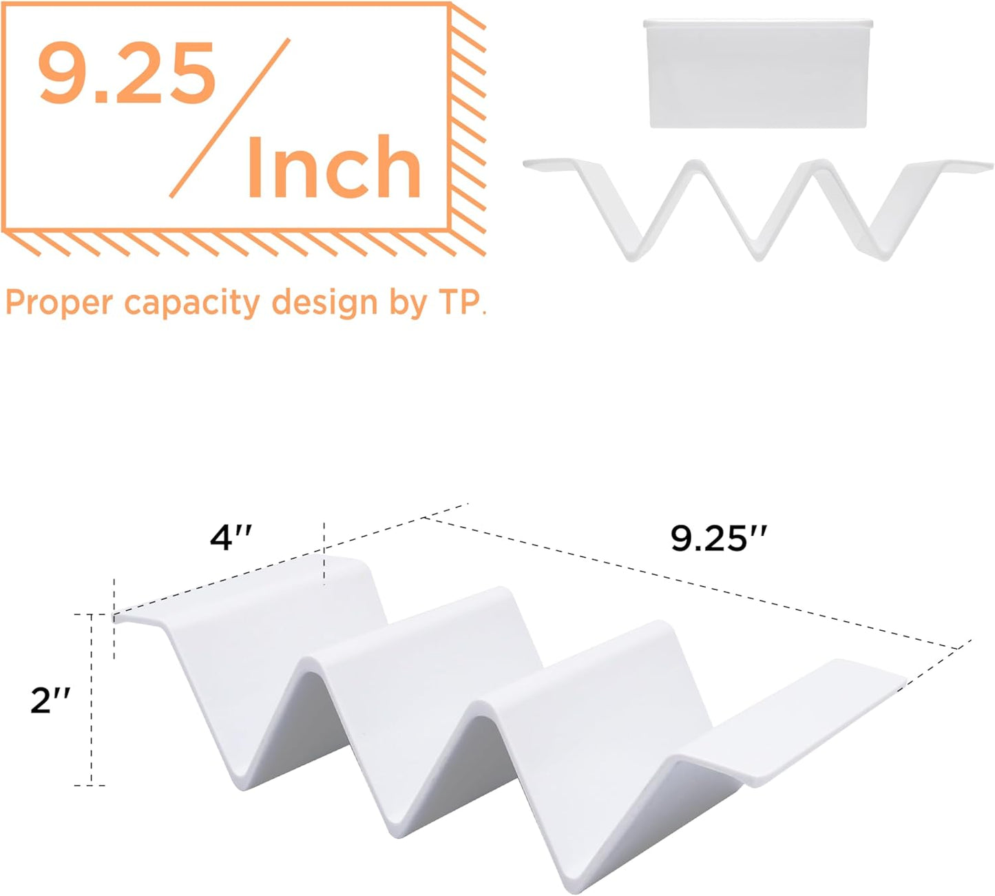 TP Taco Holder Stands, Set of 2 Melamine Large Taco Serving Rack Tray with Handle, Holds 3 Tacos, Dishwasher Safe, Ideal for Taco Night, Party, Home, Fiesta, White