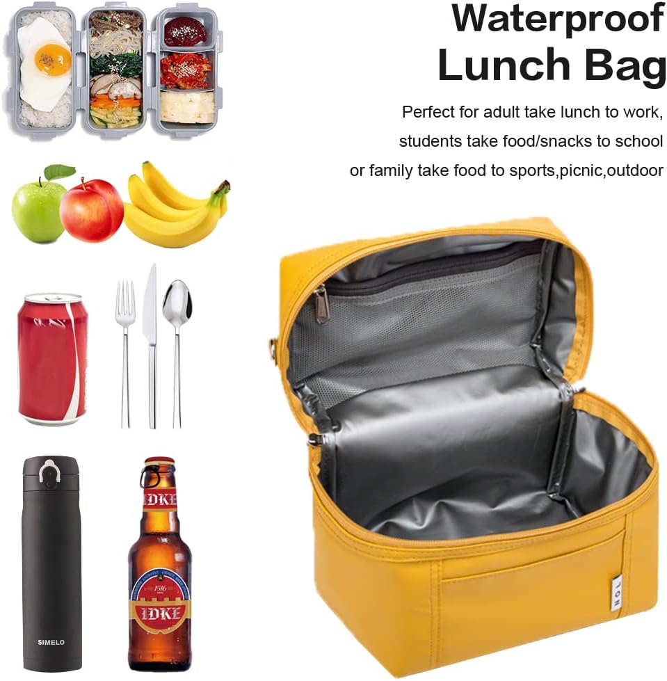 NOL Natural Organic Lifestyle Insulated Lunch Bags for Women Cooler Bag Lightweight Nylon Waterproof Lunch Box For Work (Mustard, Small)