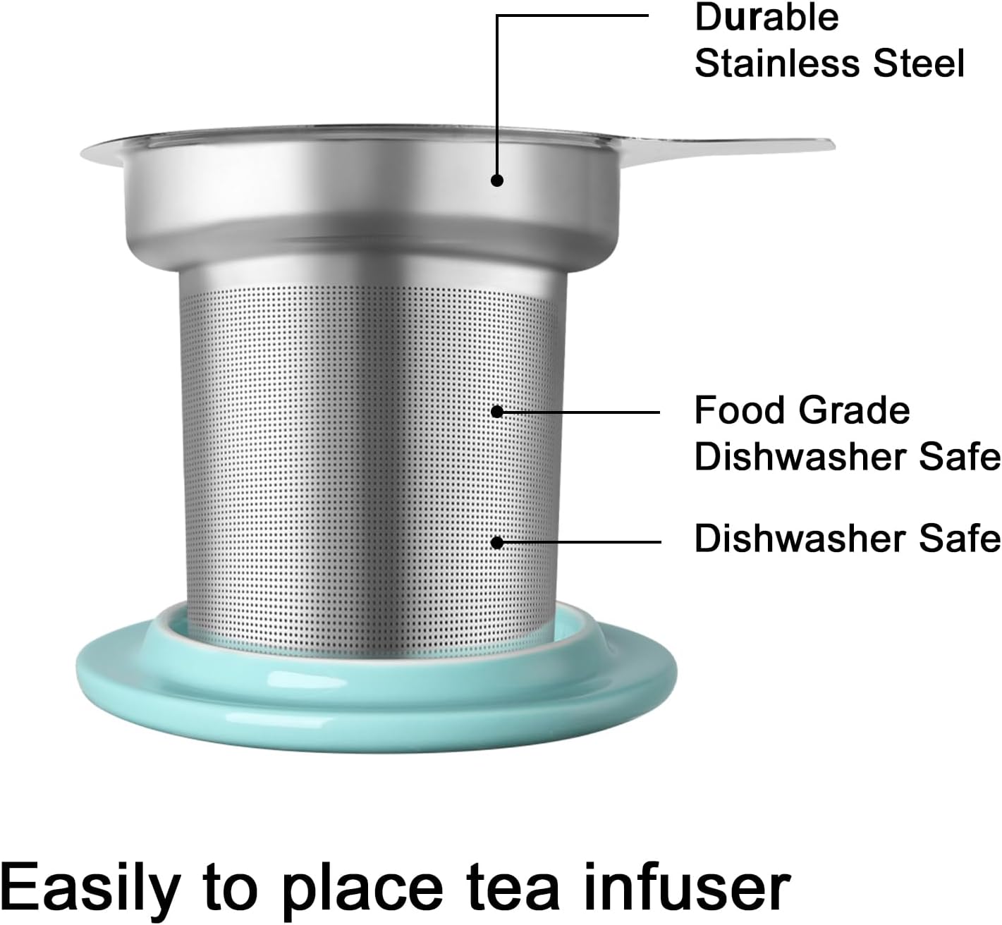 Sweejar Porcelain Tea Infuser Mug with Lid, 20 oz Teacup with Strainers for Loose Leaf Tea, Microwave and Dishwasher Safe Coffee Mug(Jade)