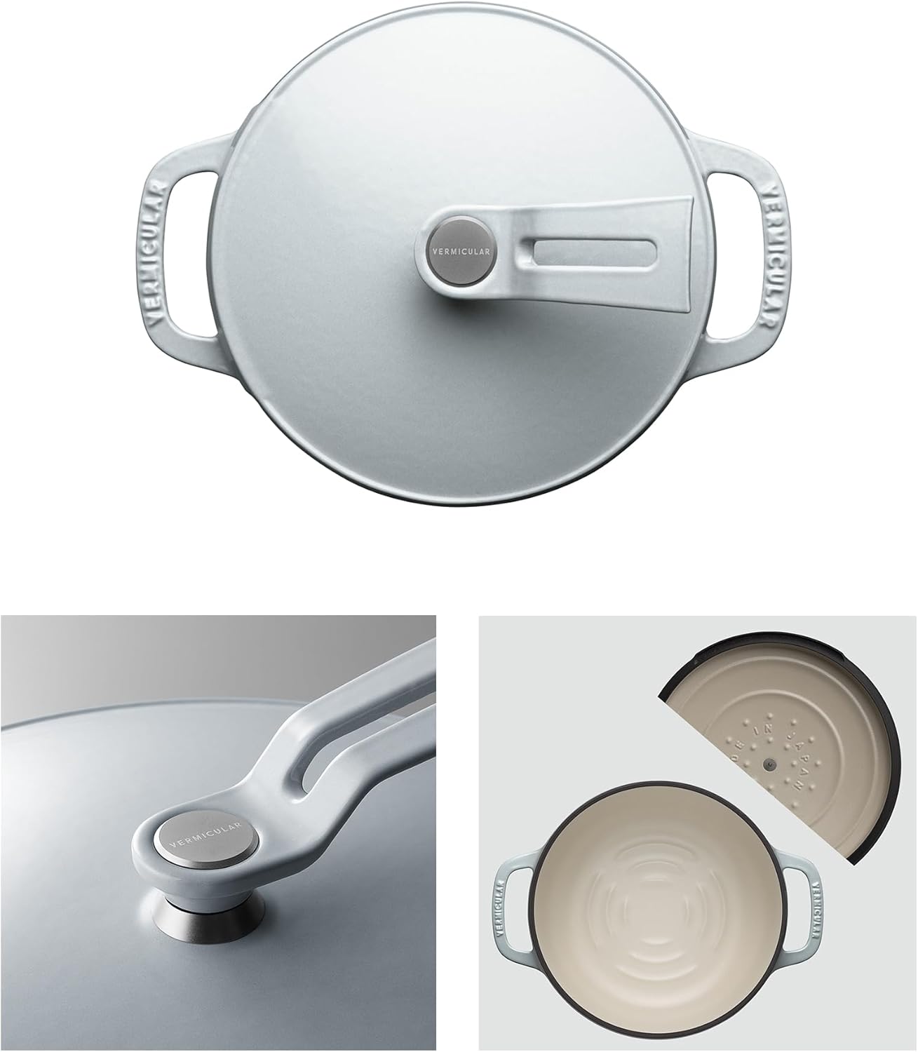 Vermicular Oven Pot 2.0 | Lightweight Enameled Cast Iron Pot | 14cm (1 Qt) | Non-Toxic | Induction-compatible | Dutch Oven | Made in Japan | Oyster Gray