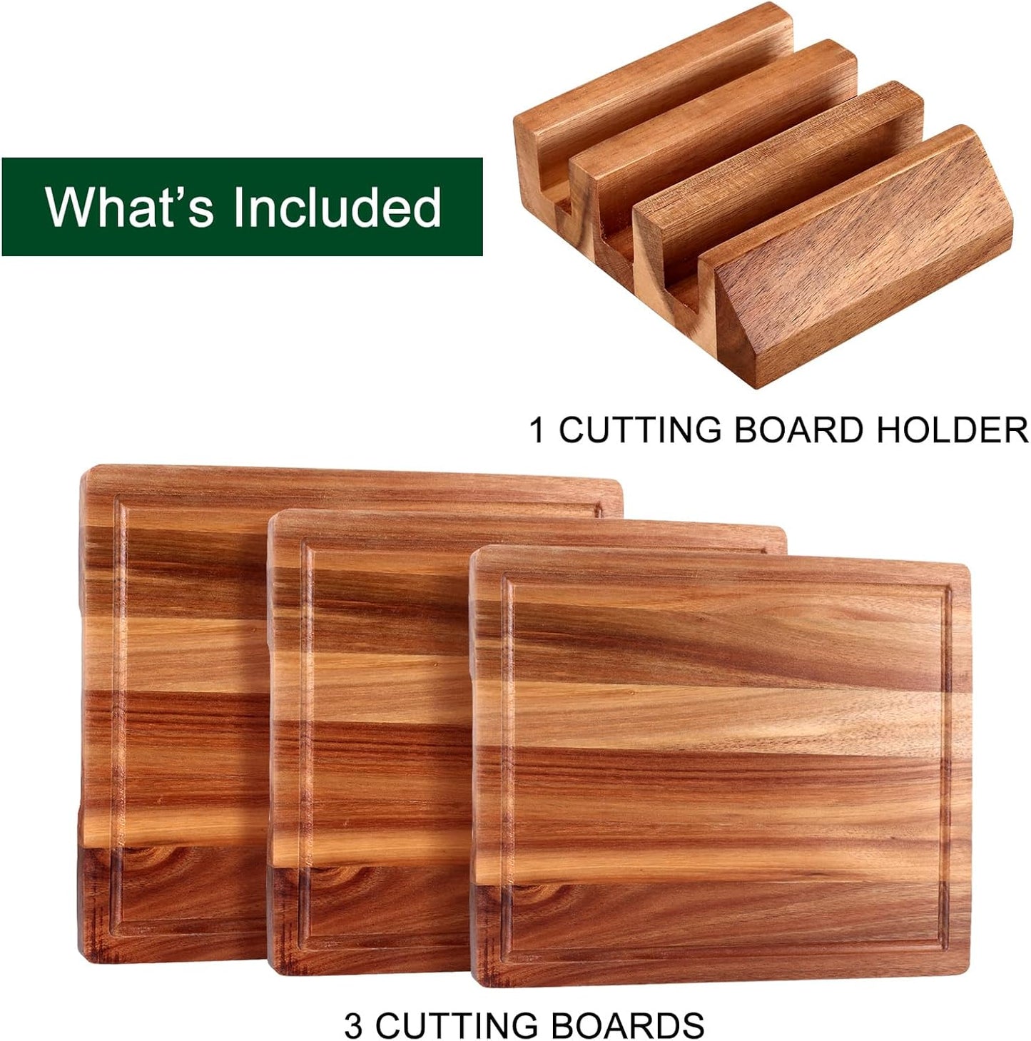 Extra Large Acacia Wood Cutting Board Set of 3 Wooden Chopping Board With Holder Fruit Cutting Boards Charcuterie Boards for Kitchen Bread Cheese Serving Board Meat Cutting Board Carving Board
