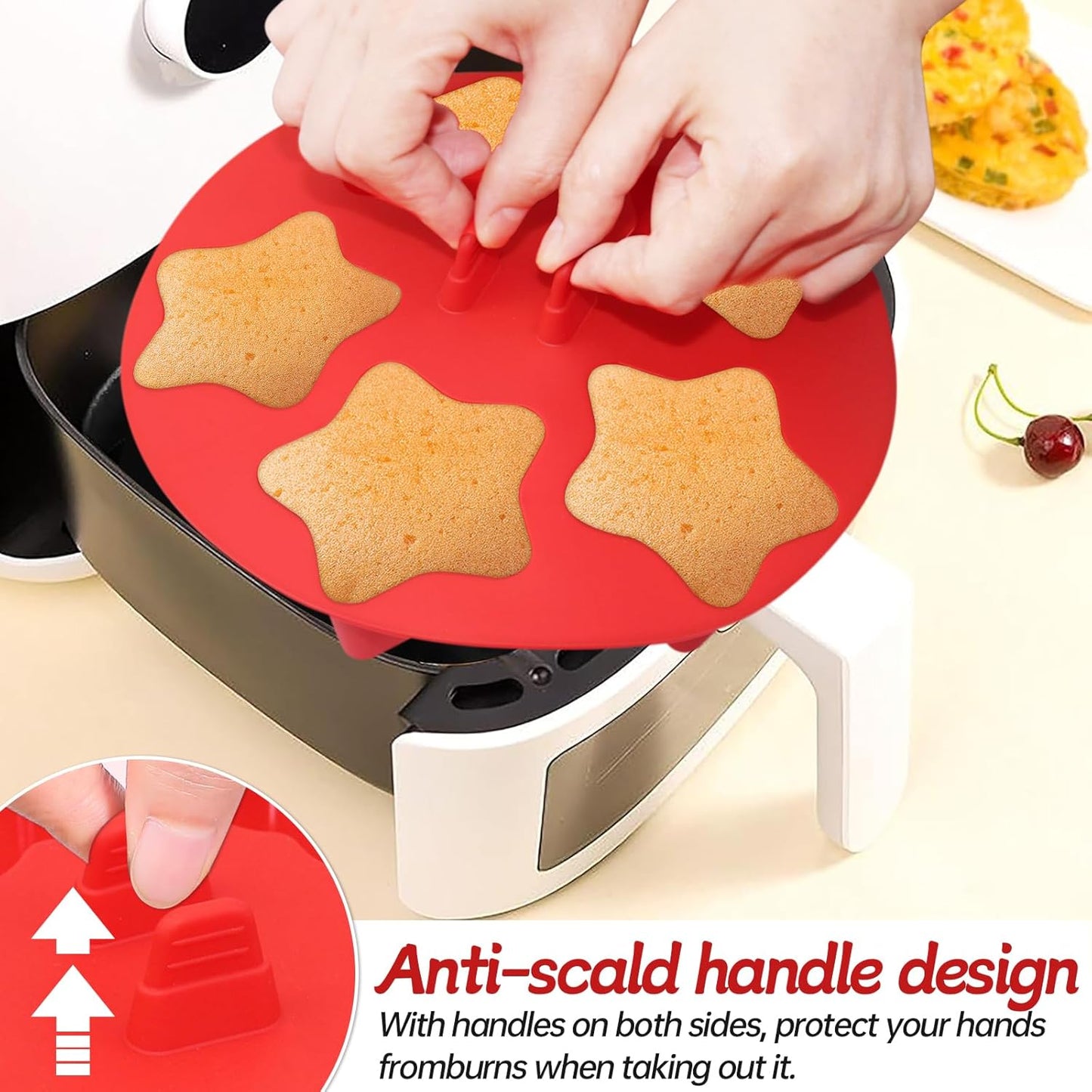 2Pcs Silicone Air Fryer Muffin Pan for Baking with Star Shape, 5 Cups Silicone Cupcake Pans Non Stick Egg Bites Mold, Muffin Tins for Oven Instant Pot Toaster Dishwasher