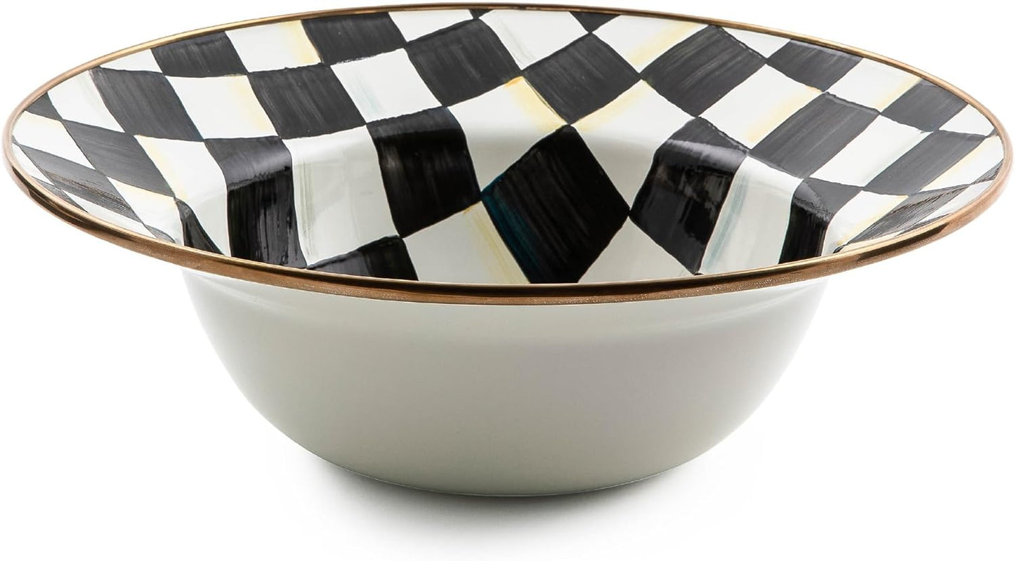 MACKENZIE-CHILDS Enamel Serving Bowl, Enamel Serveware Bowl, 12 Inches, Black-and-White Courtly Check