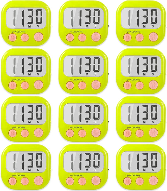 12 Pack Digital Kitchen Timers for Cooking Magnetic Timer for Cooking Loud Alarm Green