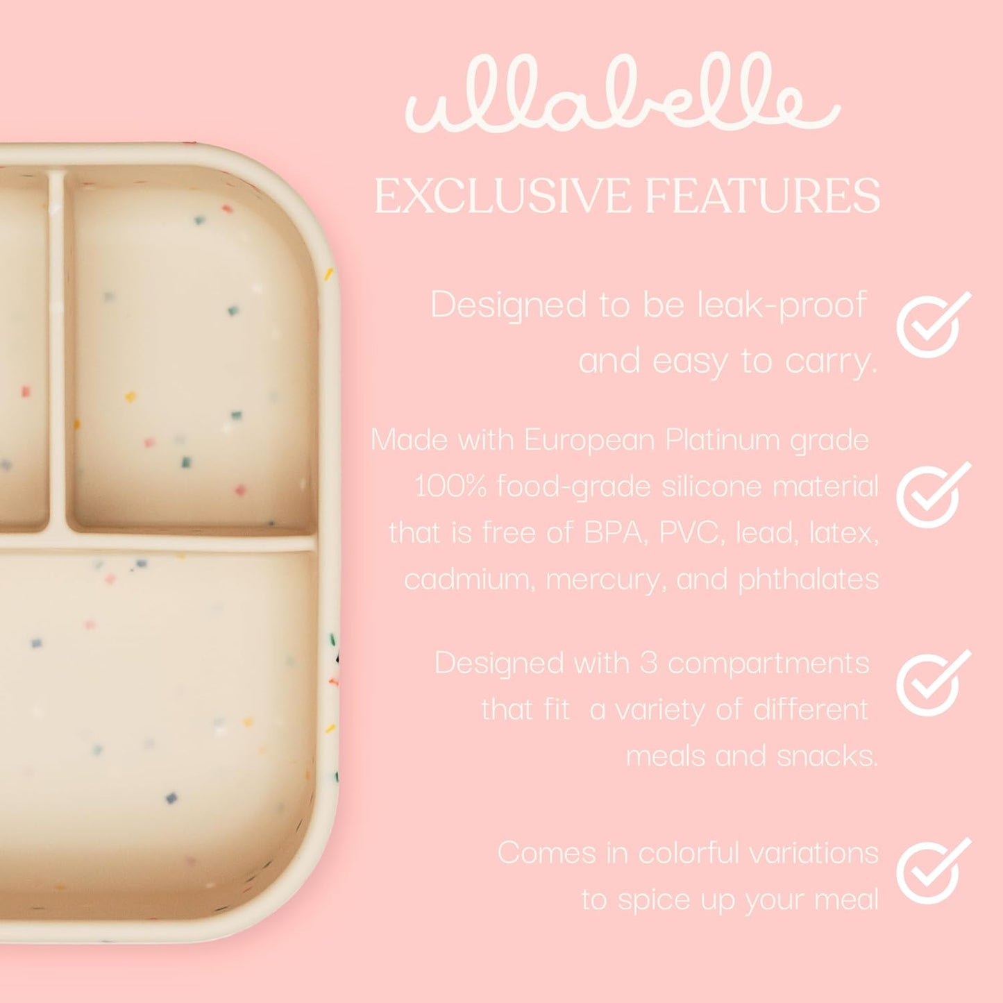 Ullabelle Leak Proof Bento Box Food-Grade Silicone Bento, BPA, Phthalate, Lead, & PVC Free - Bento Lunch Box for Daycare, Kids, & Adults - Leak Resistant Sets With Lids Snack Box Container (Beige)