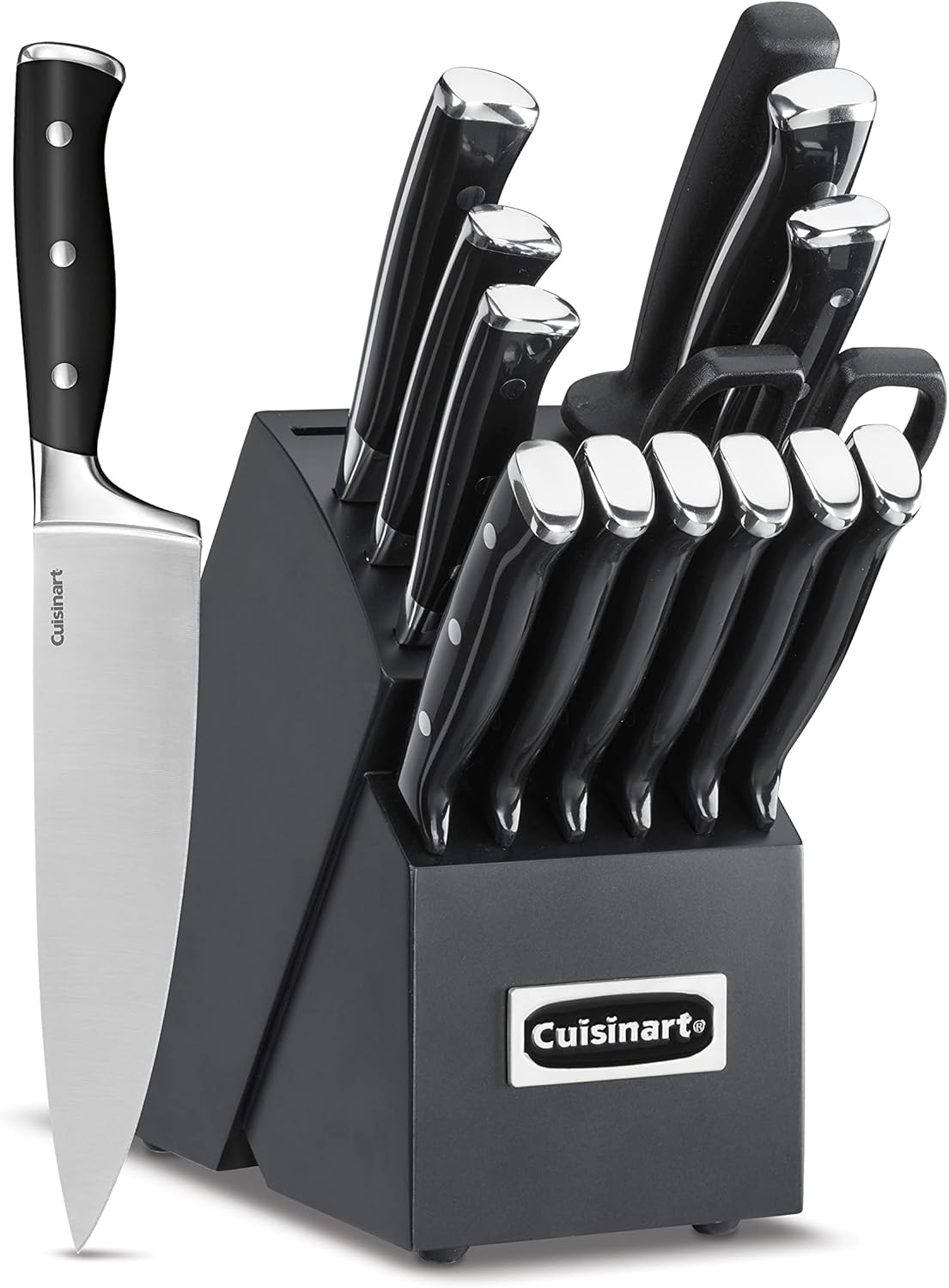 Cuisinart 15-Piece Knife Set with Block, High Carbon Stainless Steel, Forged Triple Rivet, Black/Black C77BTR-15PBK