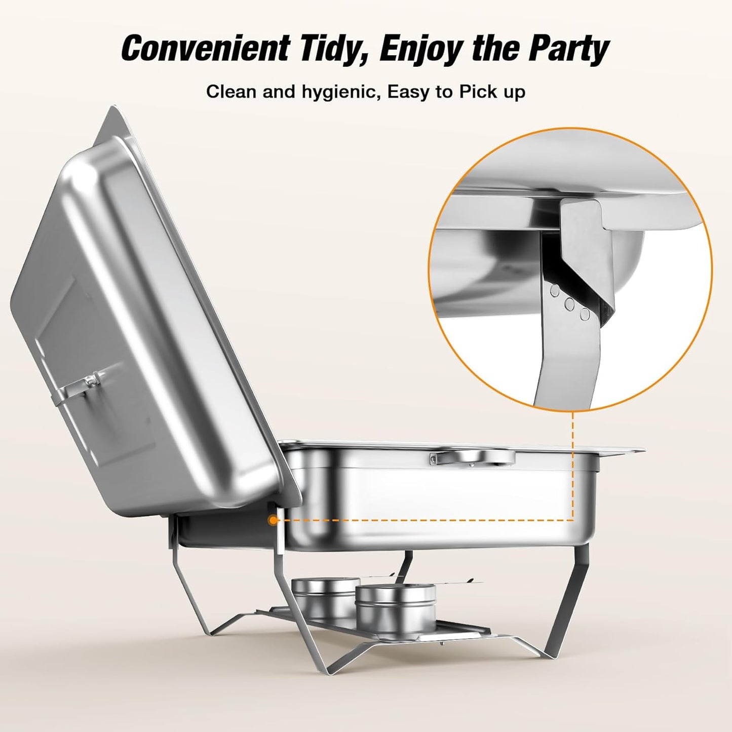 Chafing Dishes for Buffet 9QT 6 Pack,Easy Assembly, Food-Grade Stainless Steel Chafers for Catering w/Rolled Edge Design, Foldable Frame, for Party, Banquet (Full Size Food Pan)