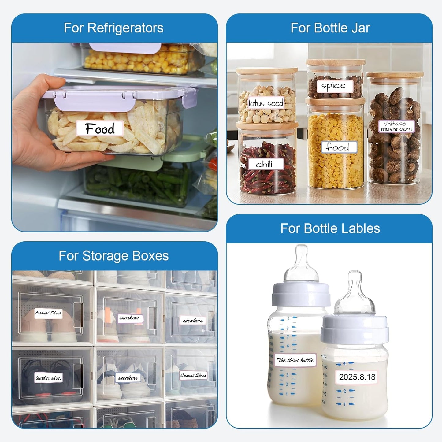 1000Pcs Removable Food Labels, Colored Freezer Labels Stickers Waterproof Oil for Food Containers, Classroom, Storage (10 Colors)