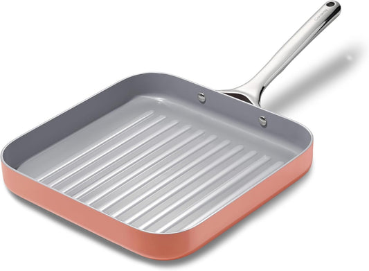 Caraway Square Grill Pan - 11” Grill Pan - Non-Stick Ceramic Coated - Non Toxic, PTFE & PFOA Free - Oven Safe & Compatible with All Stovetops - Perracotta