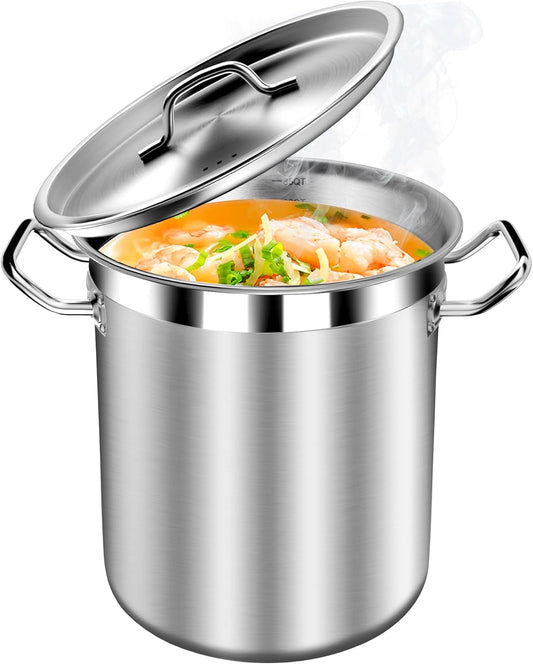 Commercial Grade Large Stock Pot - Soup Pot with Lid - Non-Nickel Stainless Steel - Healthy Cookware Polished Stockpots - Heavy Duty - 35 Quart (8.8Gallon)