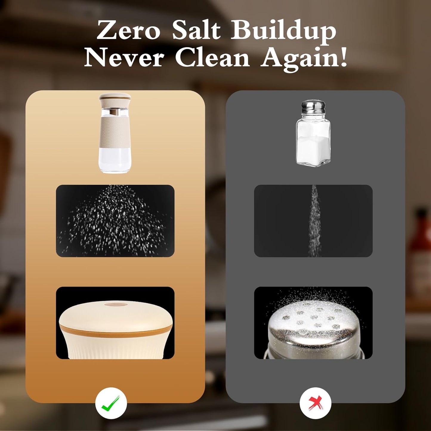 2-in-1 Salt Shaker, Glass Salt and Pepper Shakers Set for Kitchen, Salt and Pepper Containers with 1g Measuring Spoon, Farmhouse Cute Salt Pepper Shakers for Home Easy Filling, 1PCS