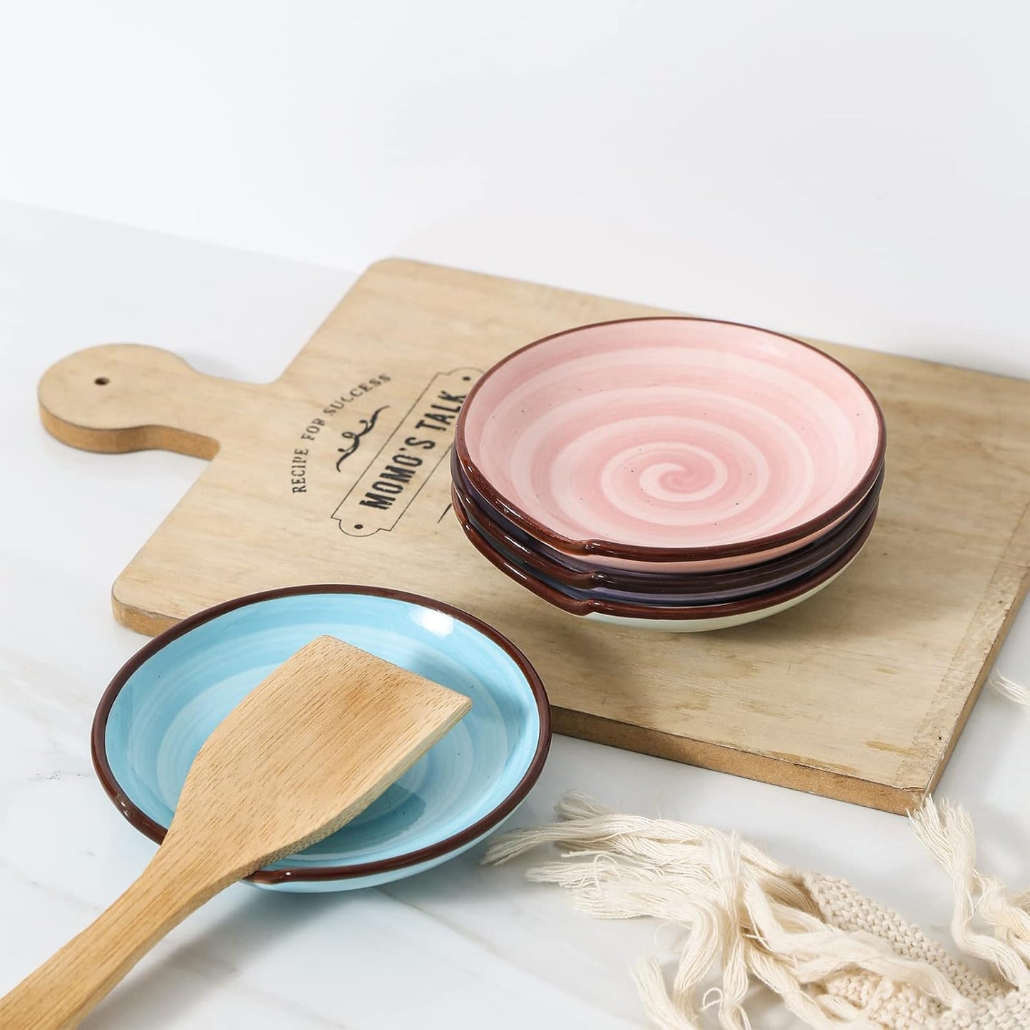 Selamica Ceramic Spoon Rest for Stove Top, 4.6 Inch Cooking Spoon Holder for Kitchen Counter, Stackable Utensil Rest Holder for Spatula Ladles Tong Coffee Spoon, Set of 4, Gradient Color