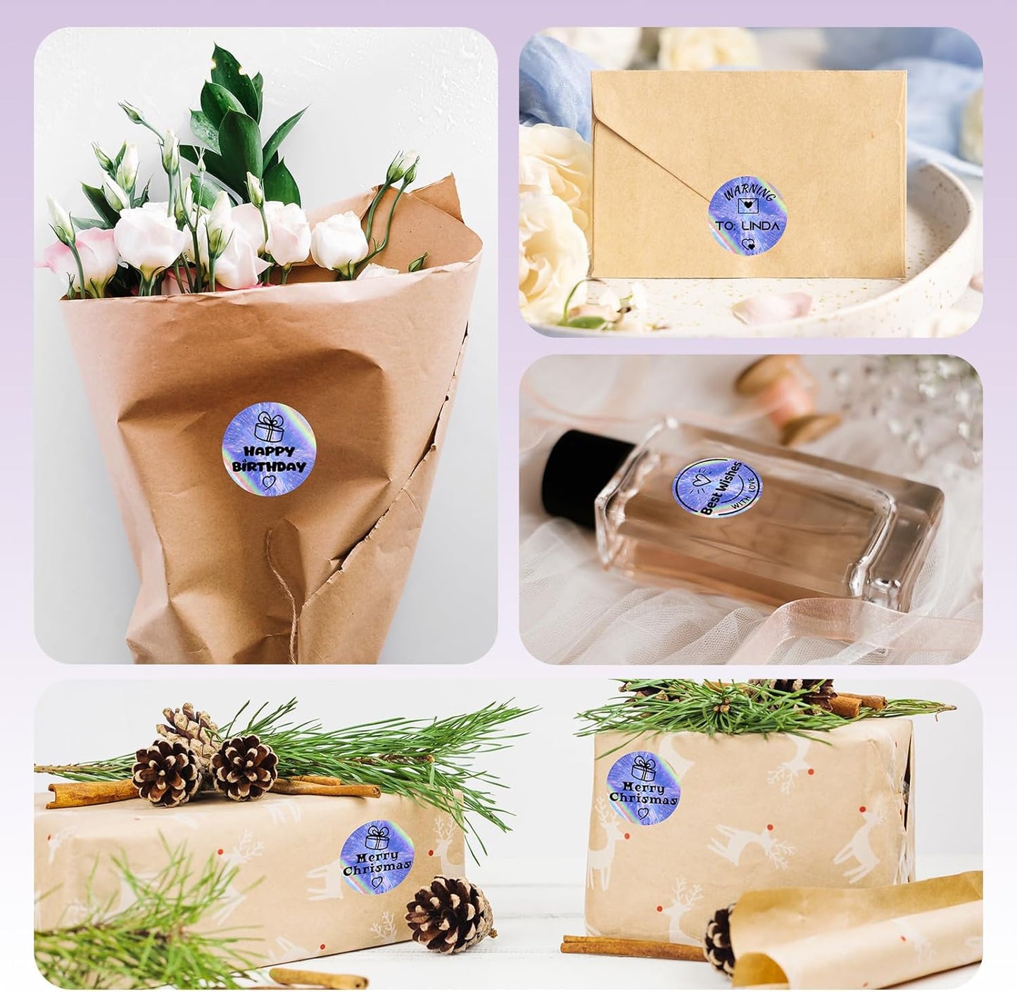 2 Inch Round Laser Rainbow Thermal Label, Waterproof and Self-Adhesive Thermal Printer Labels for Gift Wrapping, Custom Logo Design, Thanks Card, Name & Price Tag, 400 Labels/Roll