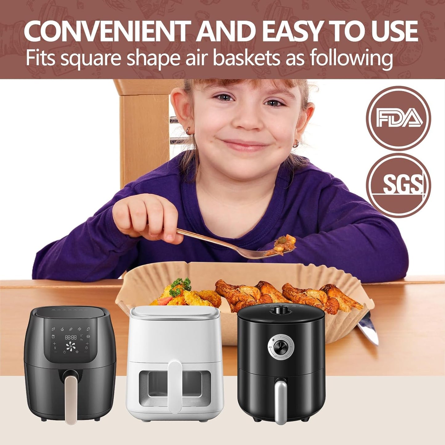 UBeesize 7.5 Inch Air Fryer Paper Liners,400 PCS Parchment Paper, Air Fryer Disposable Paper Liners for Microwave, Non-Stick Sheets Square Free of Bleach（Bottom Size 6.3 Inch）