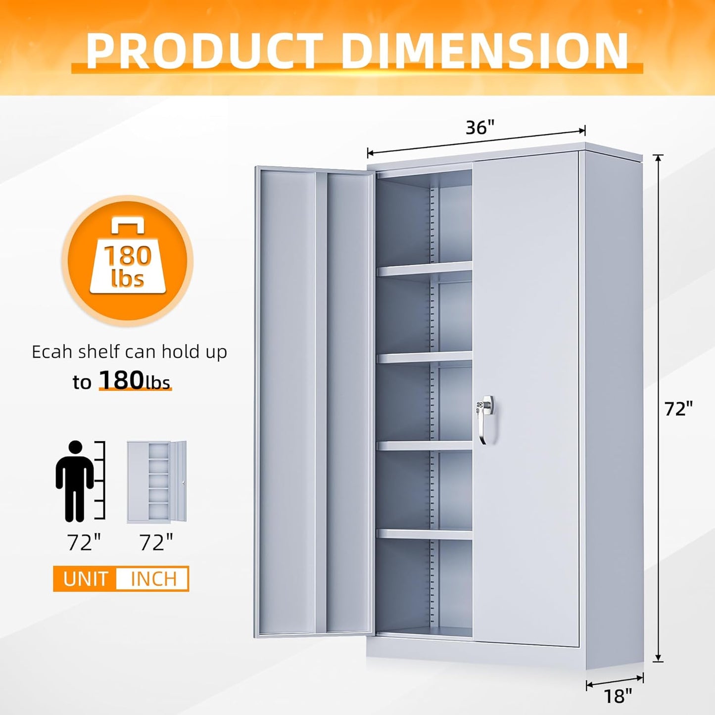 INTERGREAT Metal Storage Cabinets 72” Cement Grey Garage Steel Storage Cabinet with Doors and Shelves, Steel File Cabinet for Home Office, Basement, Warehouse, Classroom（Anti Tipping）