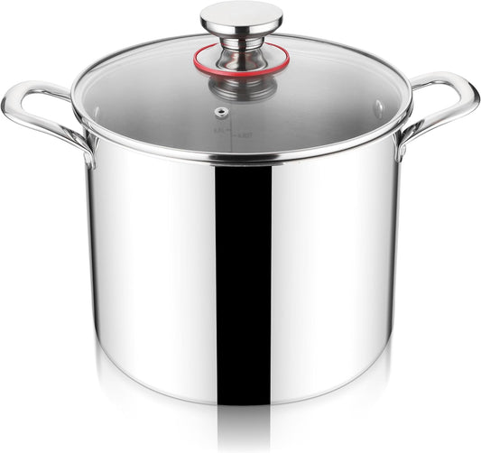 Herogo 12 QT Stock Pot, Tri-ply 18/10 Stainless Steel Cooking Pot with Lid, 12 Quart Large Metal Pasta Stockpot for Chicken Soup, Big Stockpot for Induction Gas Electric Stove, Dishwasher Safe