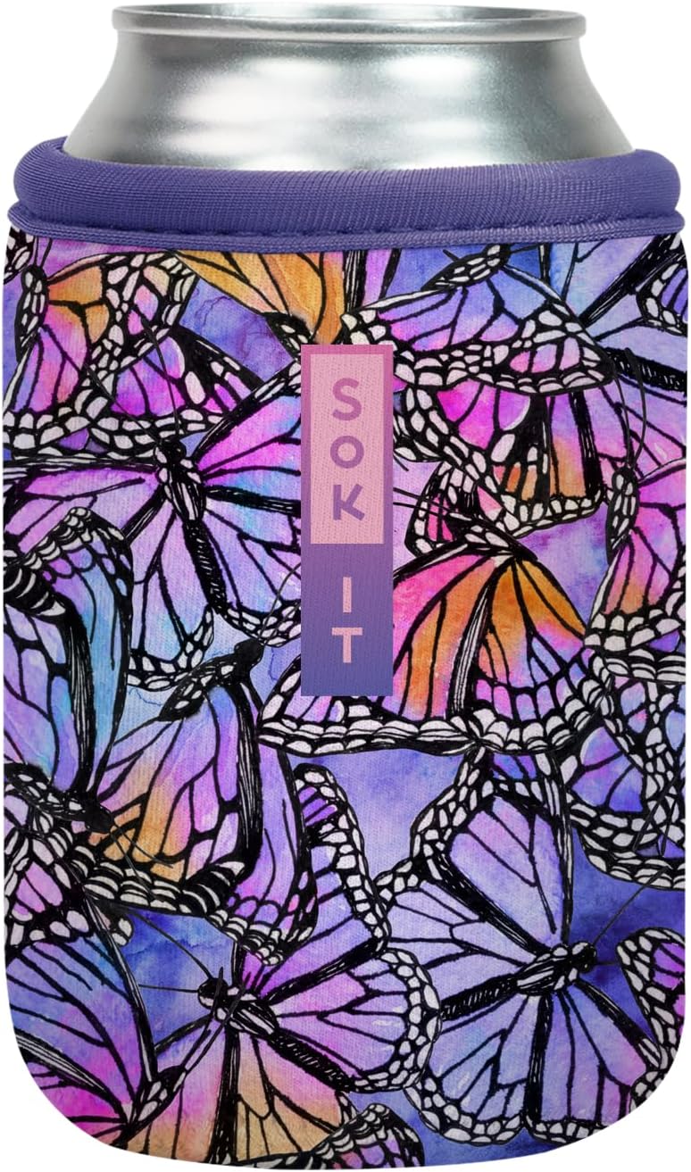 Sok It CanSok Sleeve for Beer & Soda Insulated Neoprene Cover (Butterfly Galaxy, 12oz Can Sleeve)