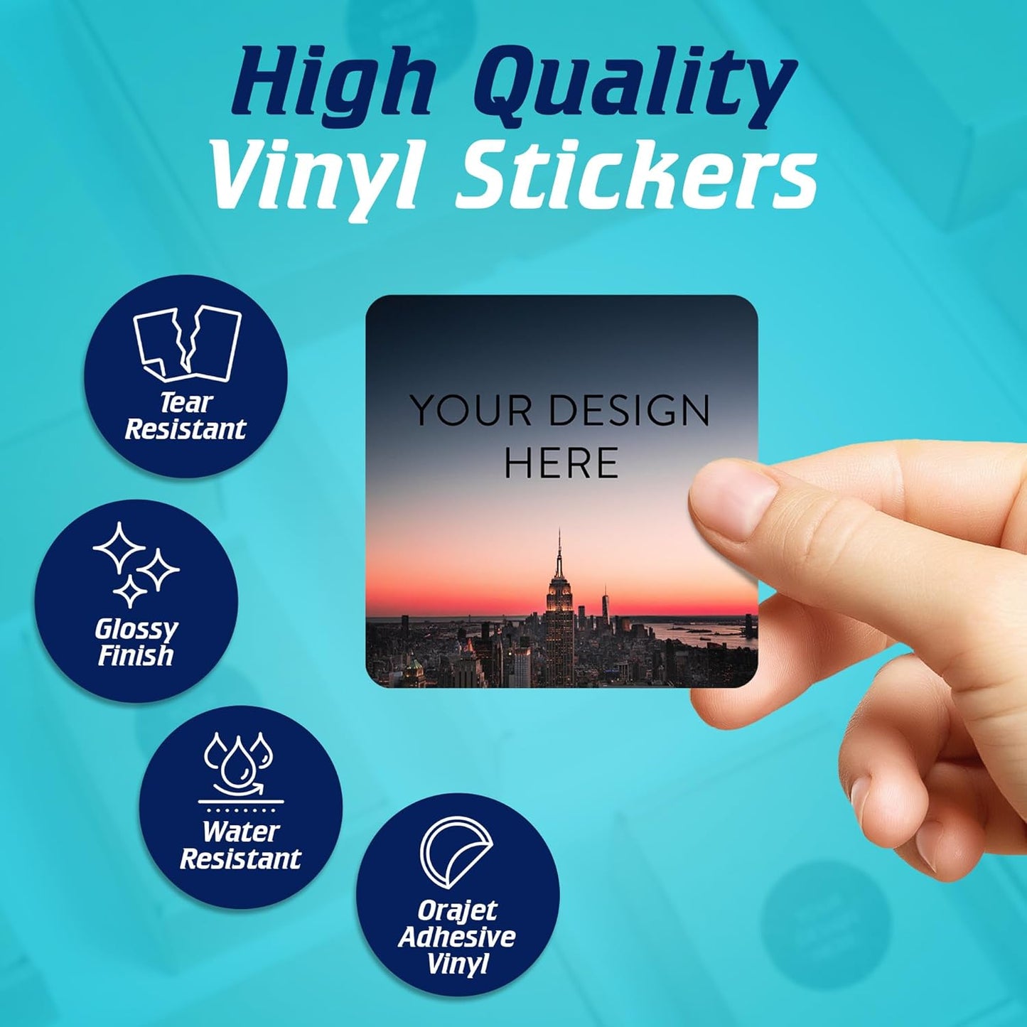 100 Custom Vinyl Stickers - Upload Your own Image, Text, Design, Logo - Personalized Logo Labels for Handmade, Packaging, Bottle, Jars, Candle, Brand Stickers (City, 2x2 Square)