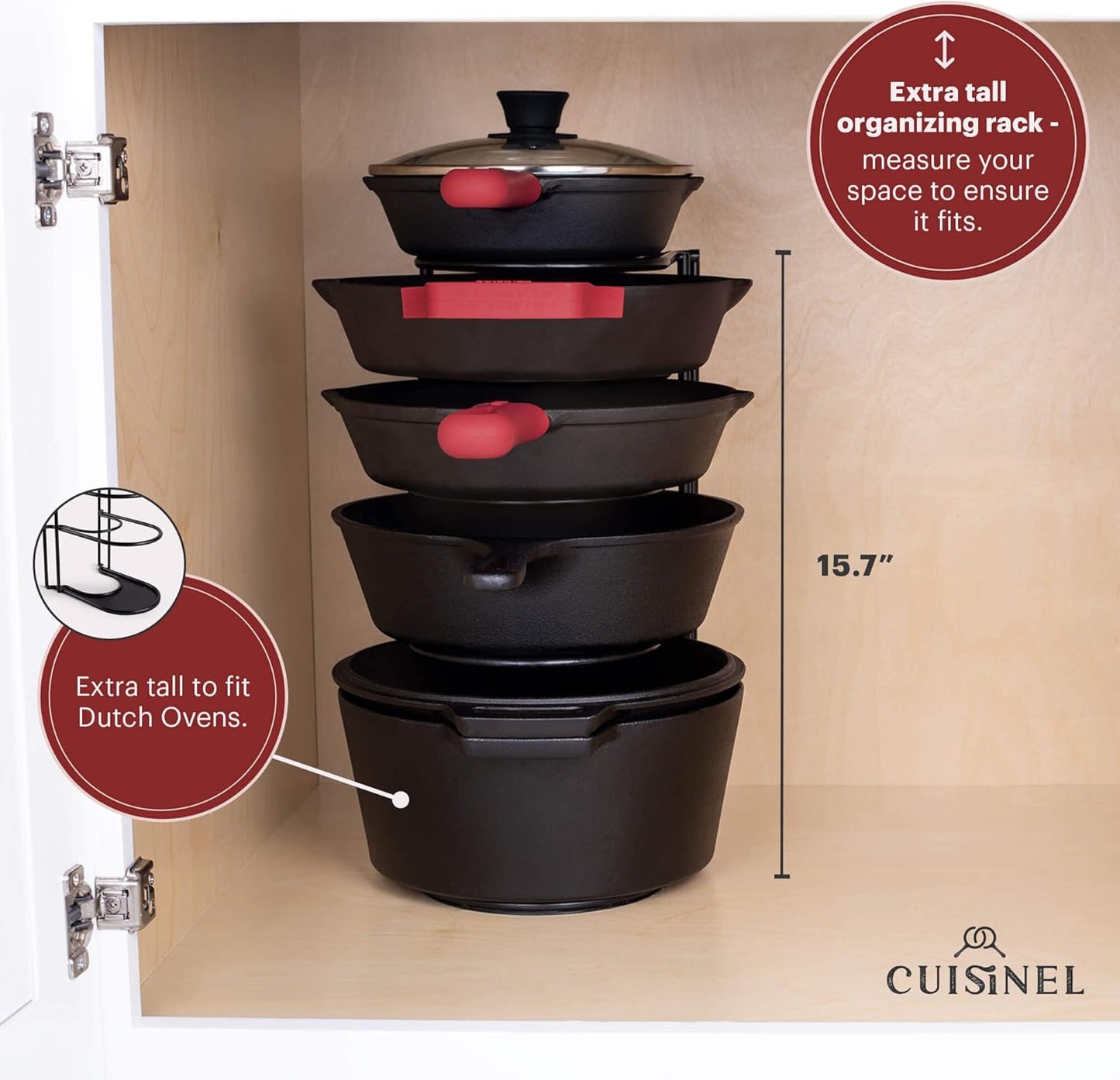 Cuisinel Pots and Pans Organizer - 15" Heavy Duty Skillet Rack - 2 Pack - Kitchen Counter/Cabinet Organization Storage - Holder for Cookie Sheet, Cutting Board, Cast Iron Cookware, Dish, Lid Stand