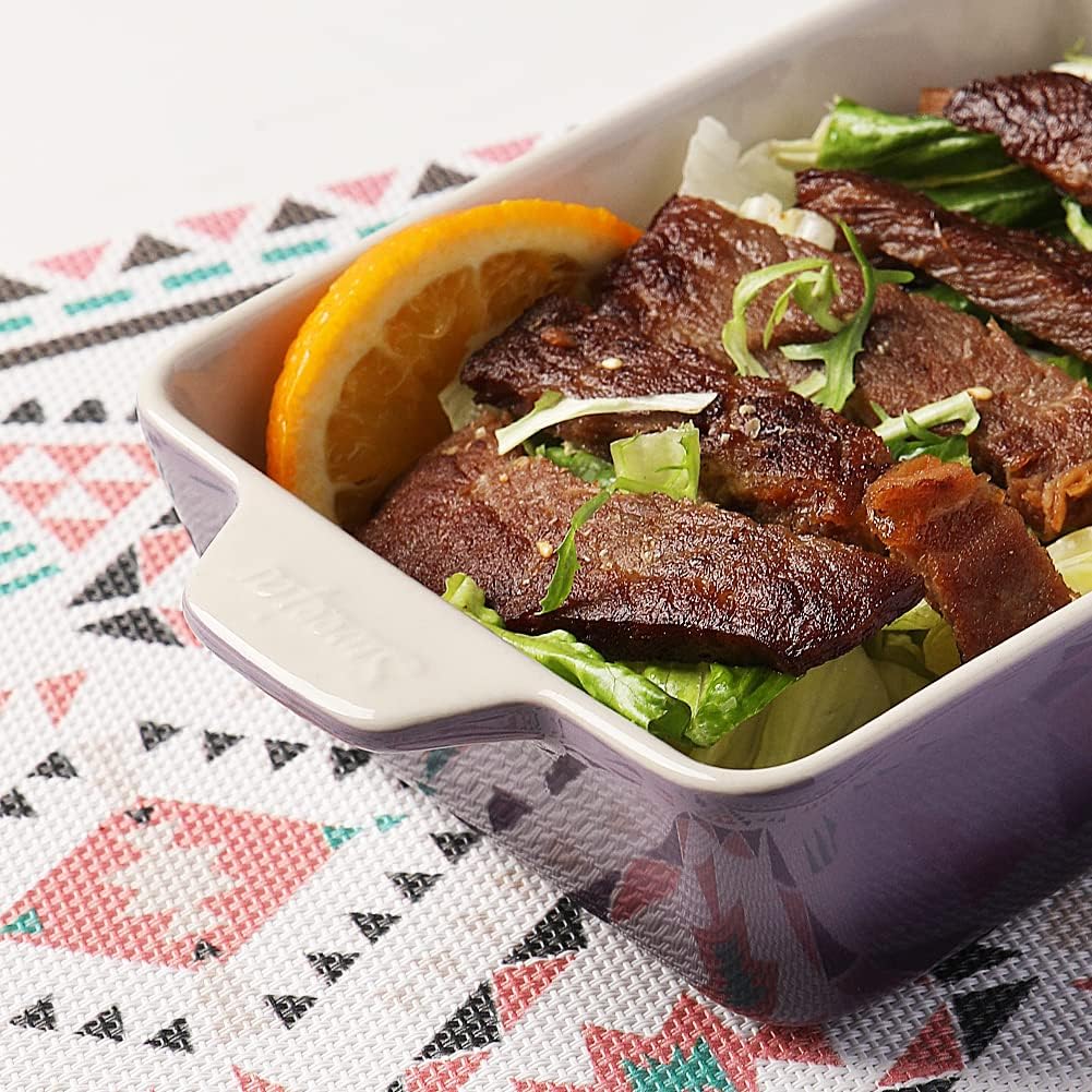 Sweejar Ceramic Baking Dish, Rectangular Small Baking Pan with Double Handles, 20 Oz for Cooking, Brownie, Kitchen, 6.5 x 4.9 x 1.8 Inches (Gradient Purple)