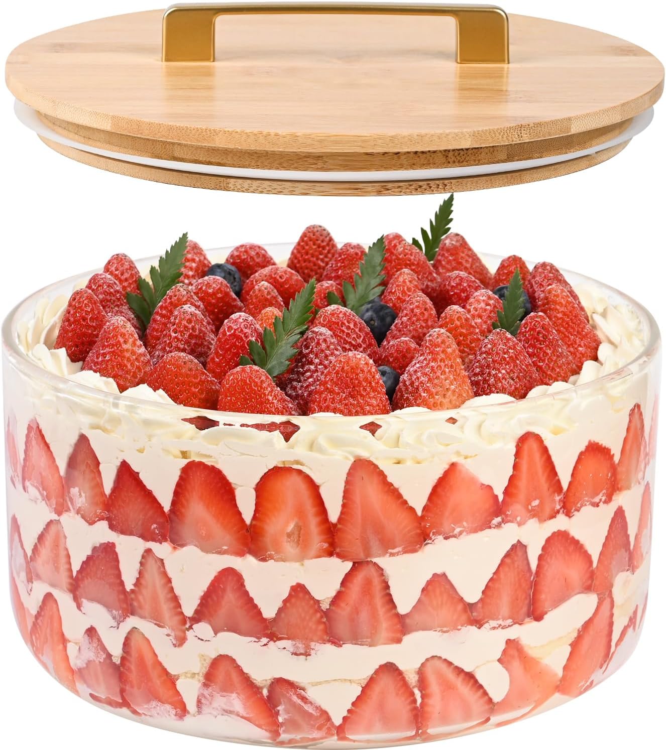 9 inch Large Salad and Trifle Bowl Glass with Lid, 155 oz Versatile Mixing and Serving Dish for Fruit, Laying Ice Cream, Cake, Cupcake, Baking, and Dessert, Microwave Safe