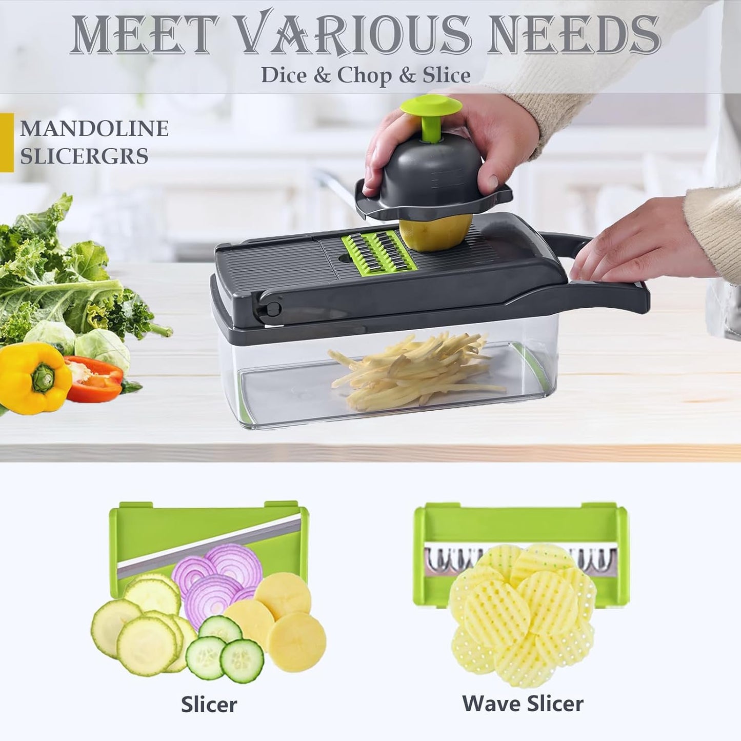 Pro-Series 20-in-1 Mandoline Slicer & Spiralizer, Veggie Chopper with Container, Home Essential Kitchen Gadget