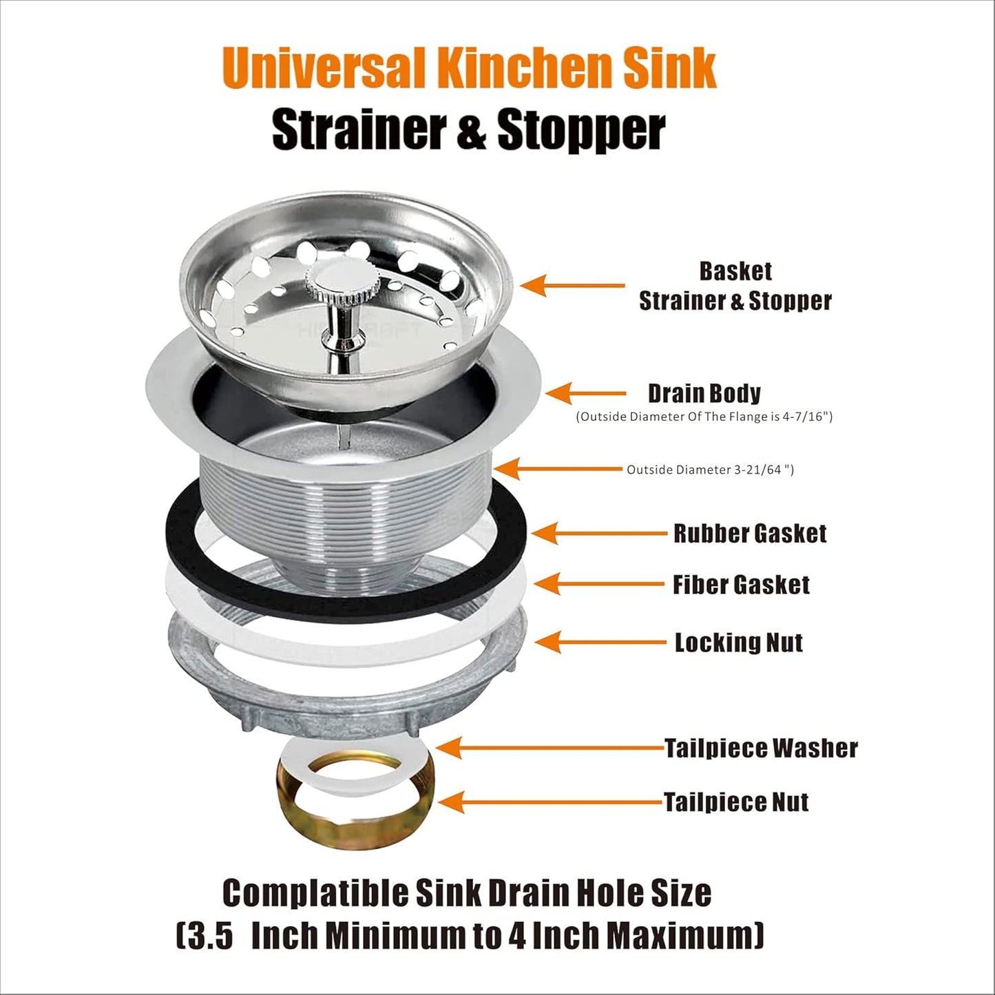 Artiwell 2-Pack Kitchen Sink Basket Strainer and Stopper, 3-1/2” Kitchen Drain Assembly with Strainer and Sink Stopper, Kitchen Sink Strainer with Stopper, Chrome Plated