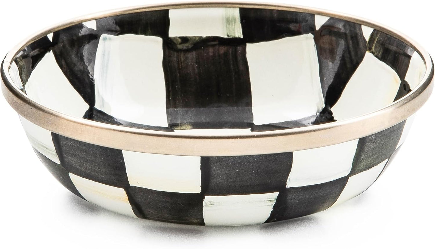 MACKENZIE-CHILDS Enamel Relish Dish, Small Serving Bowl for Entertaining, Black-and-White Courtly Check