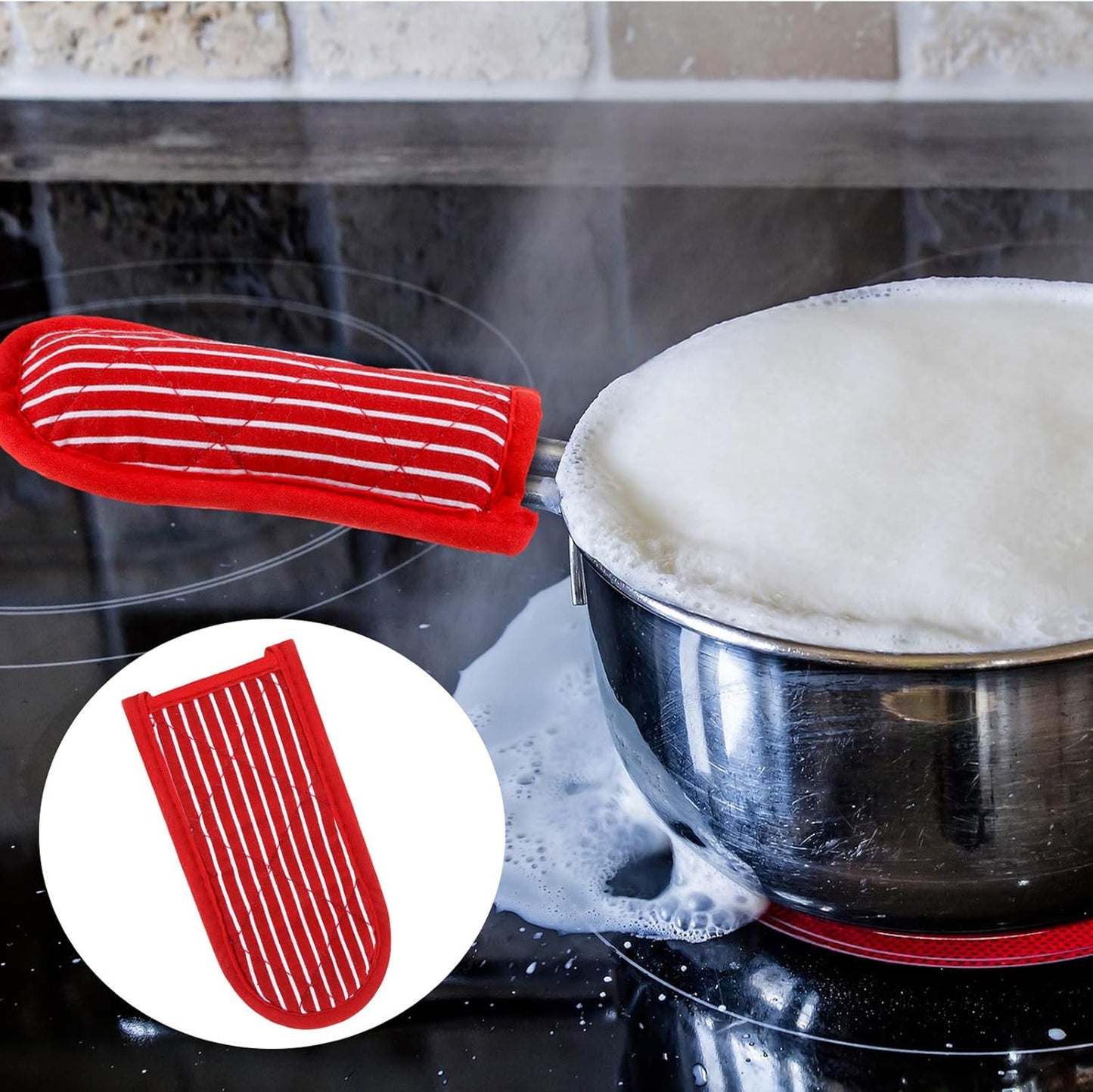 Patelai 4 Pcs Cast Iron Skillet Handle Covers Heat Resistant Pot Handle Covers Non Slip Cotton Pot Sleeves Holder Mitts Machine Washable for Kitchen Baking Cooking Cookwares(Striped Style)